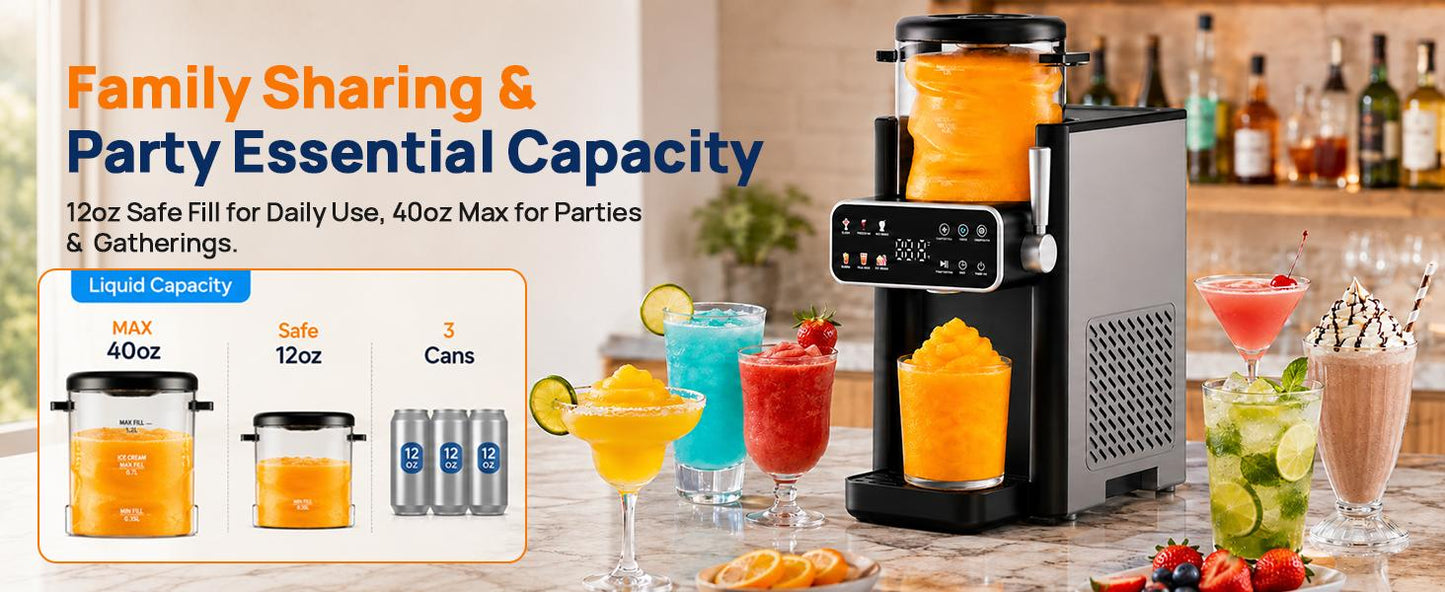 Slushie Machine for Home No Ice Needed Frozen Drink Maker with 6 Preset Modes for Ice Cream, Frappés, Milk Shake, Slushy Machine with LED Display Ideal for Family Gathering, Black, 1 Pack+6 Modes