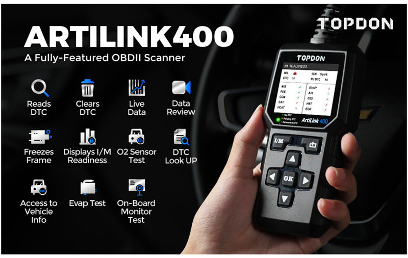 TOPDON OBD2 Scanner, AL400 Check Engine Light, Car Scanner With O2 Sensor/Freeze Frame/I/M Readiness/Smog Check/DTC Lookup, CAN Diagnostic Scanner