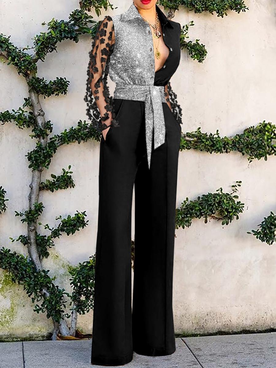Fashion Silver Elegant Holiday Casual Jumpsuit Women