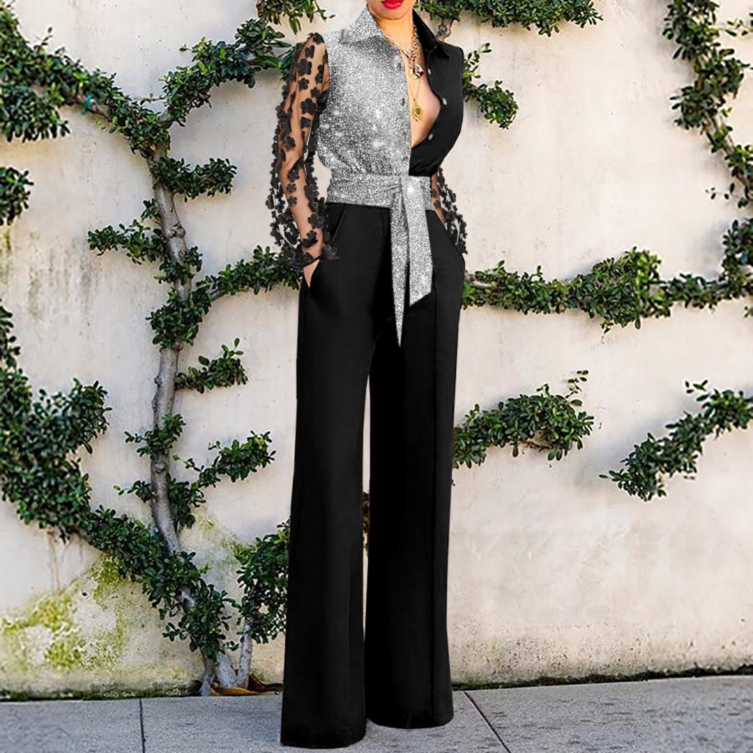 Fashion Silver Elegant Holiday Casual Jumpsuit Women