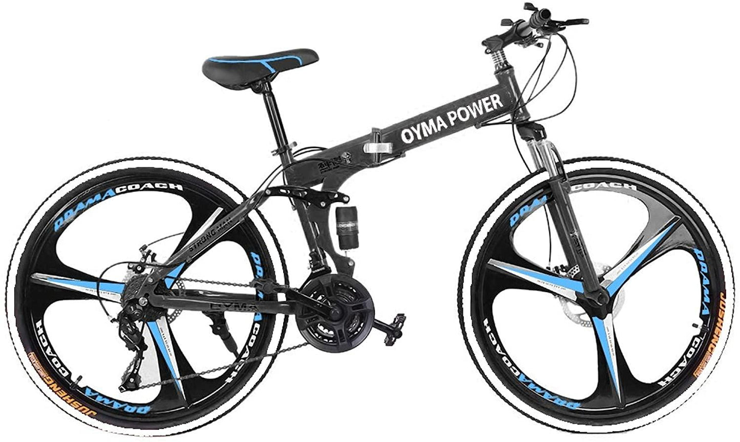 Folding Bike Mountain Bikes Adult Bike Trek Bike Dual Suspension High Carbon Steel 21 Speed Mountain Bike Disc Brakes 26 Inch Mountain Bike Men/Women Cruiser Bike (Blue)