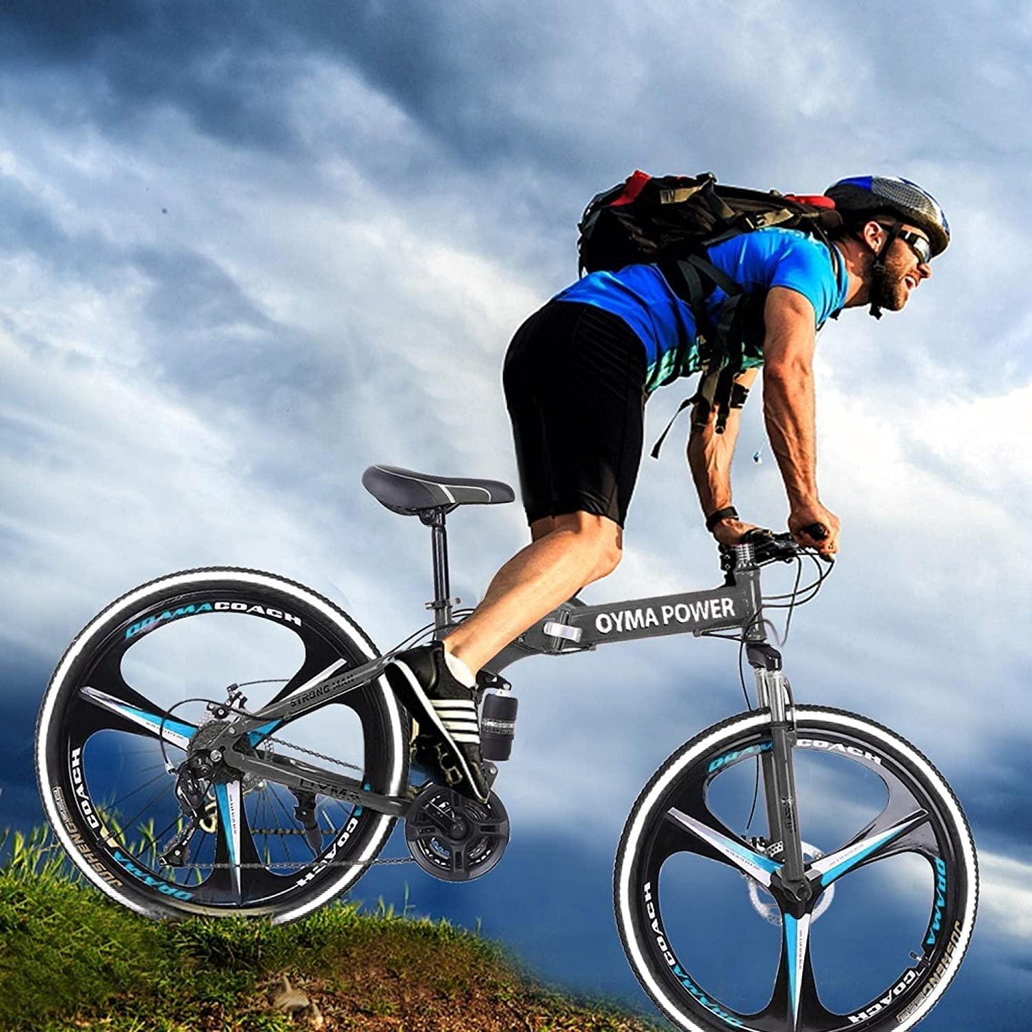 Folding Bike Mountain Bikes Adult Bike Trek Bike Dual Suspension High Carbon Steel 21 Speed Mountain Bike Disc Brakes 26 Inch Mountain Bike Men/Women Cruiser Bike (Blue)