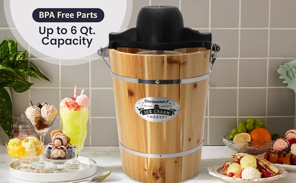 EIM916X Old Fashioned 6 Quart  Bucket Electric Ice Cream Maker Machine Appalachian, Bonus Classic Die-Cast Hand Crank for Churning, Uses Ice and Rock Salt