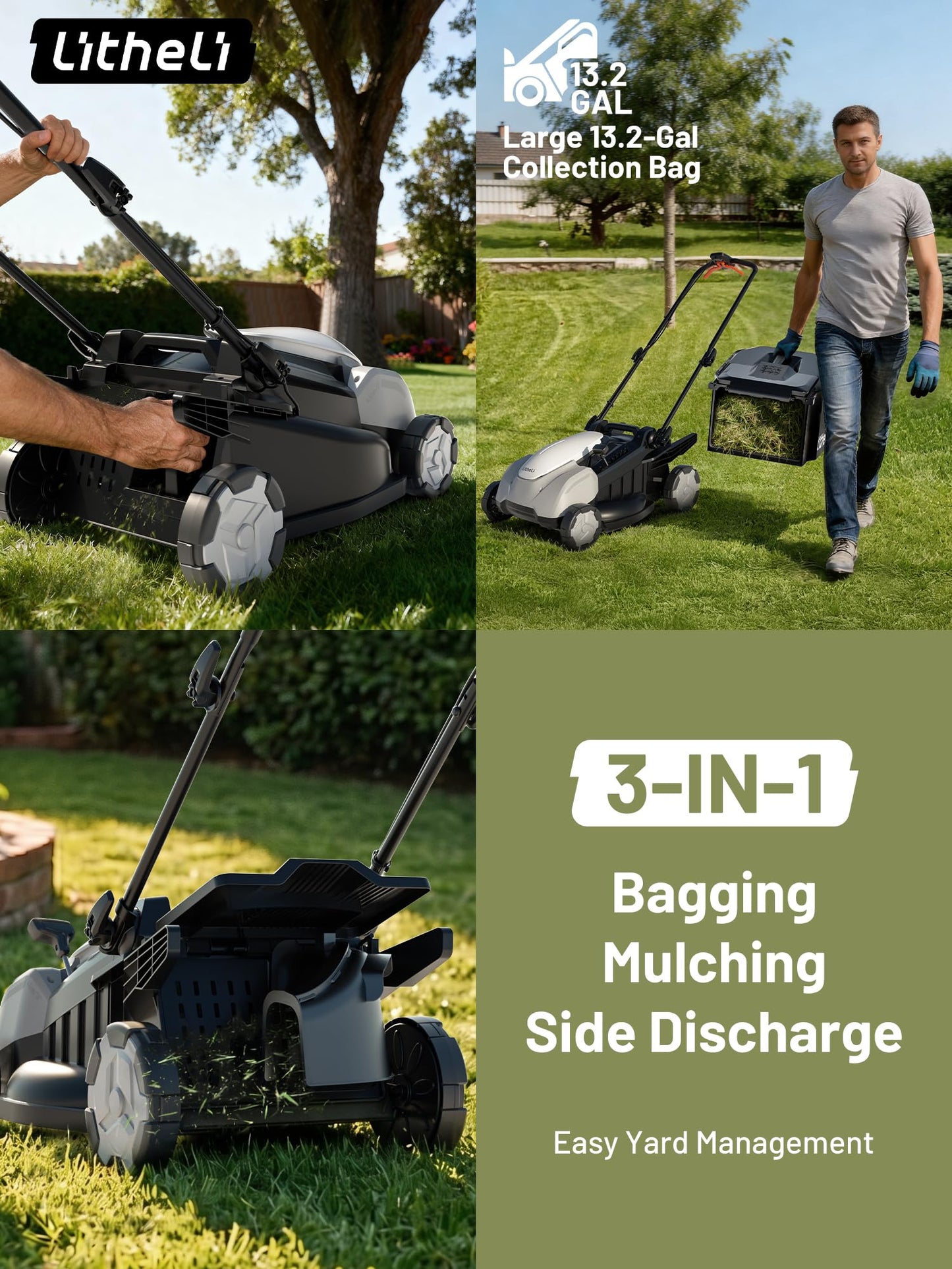 21" 40V Cordless Lawn Mower, Self-Propelled &amp; Push 2-in-1 Battery Powered Lawnmower with 2 x 8.0Ah