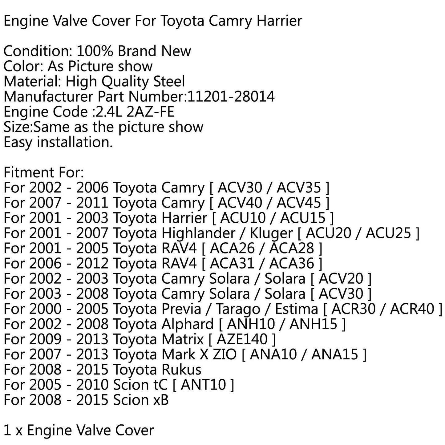High Quality Perfect Match Valve Cover For Toyota Camry Harrier Generic