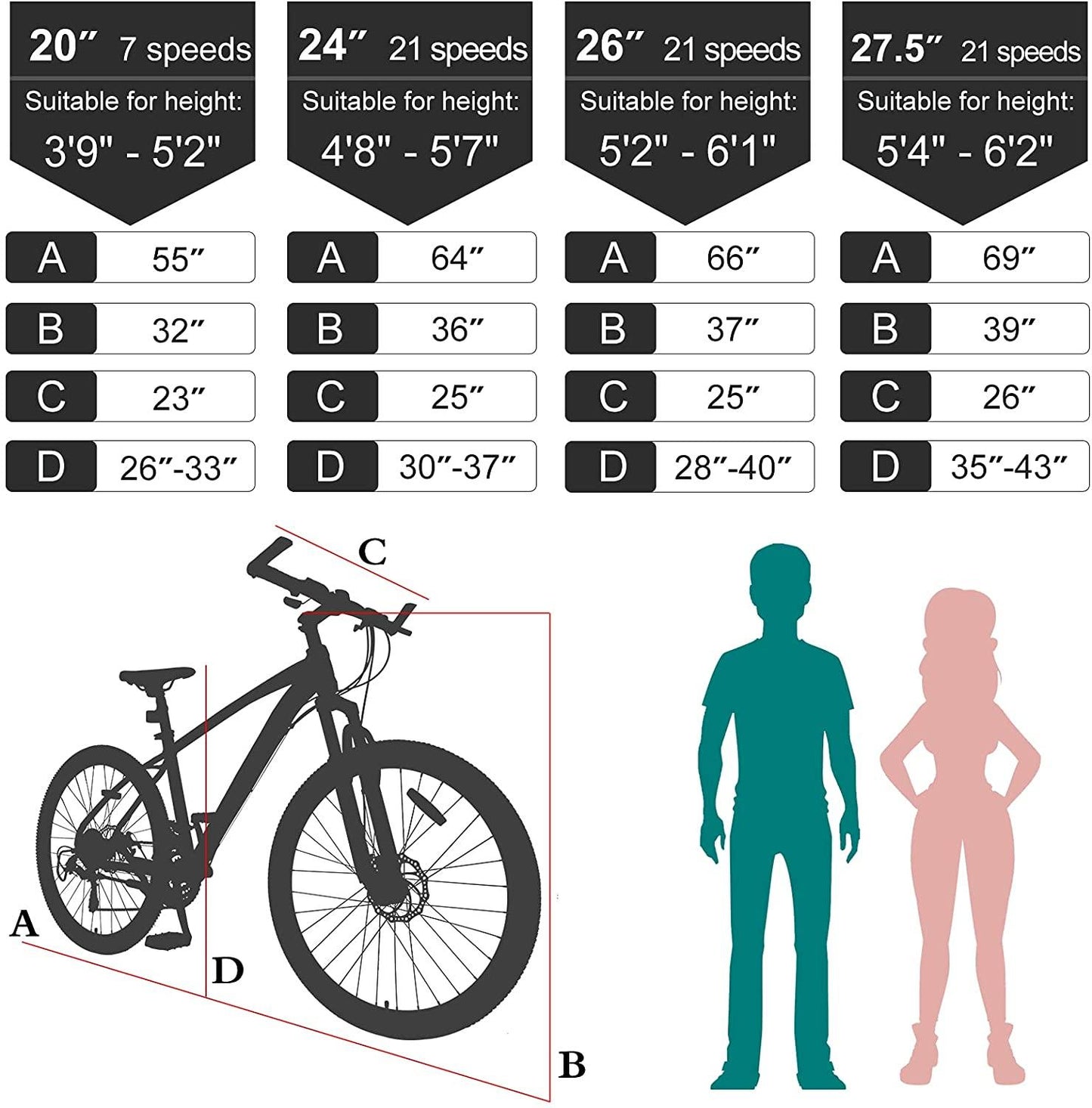 MOONCOOL Mountain Bikes Adults MTB Bike, Disc Brakes Mountain Bicycles, 7-21 Speeds Options, Aluminum and Steel Frame Options, 24-26 Inches Wheels Outroad Bikes for Mens Womens