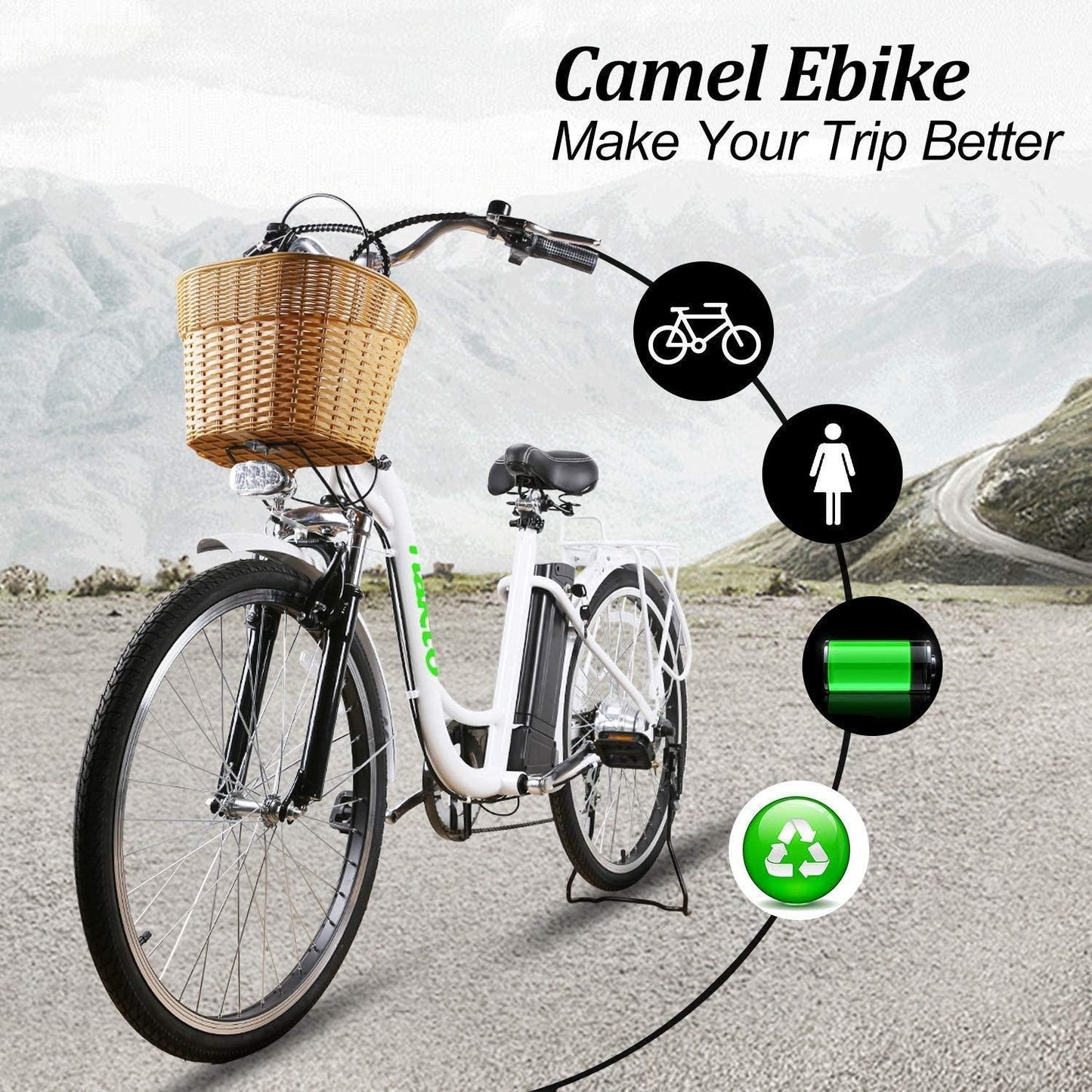 Trekpower 26" Electric Bike 6 Speed Electric Bikes for Adults 350W High Speed Ebike City Electric Bicycle with 36V10AH Removable Lithium Battery, White