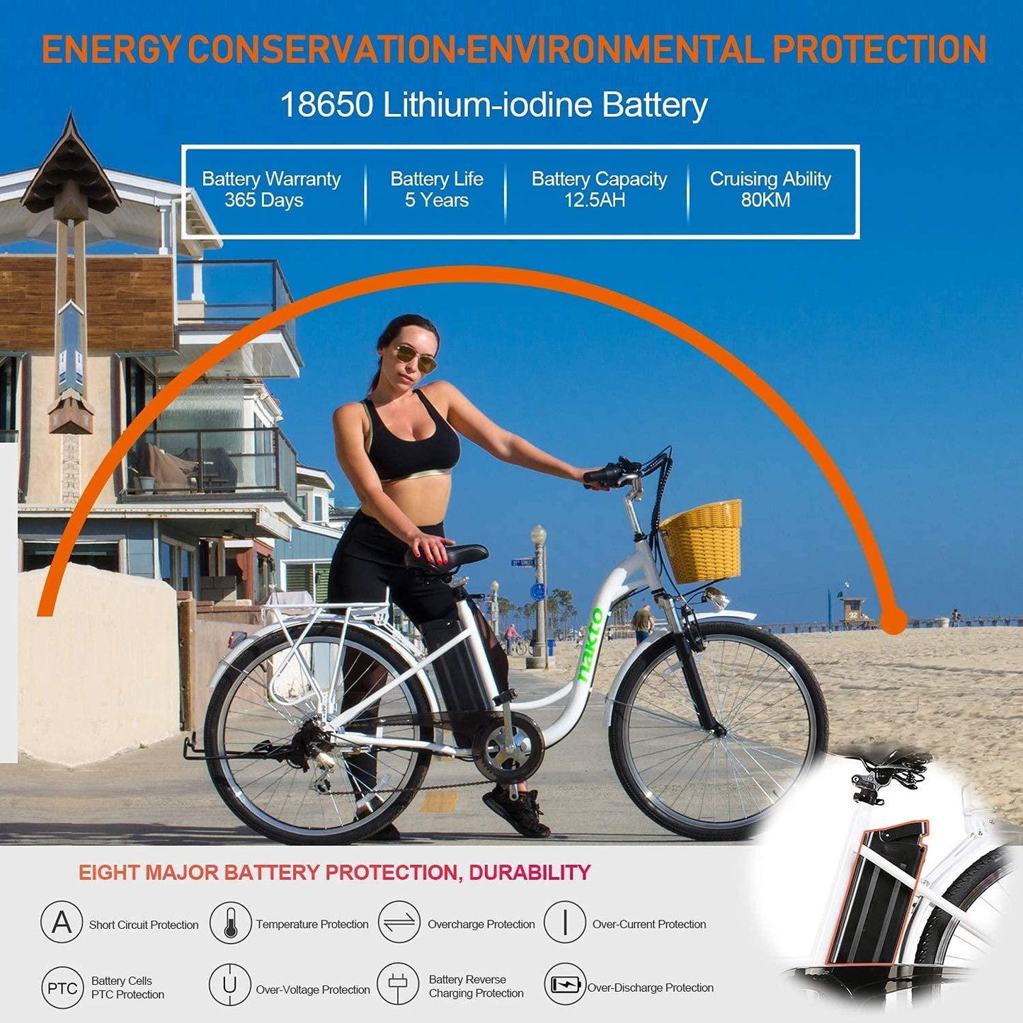 Trekpower 26" Electric Bike 6 Speed Electric Bikes for Adults 350W High Speed Ebike City Electric Bicycle with 36V10AH Removable Lithium Battery, White