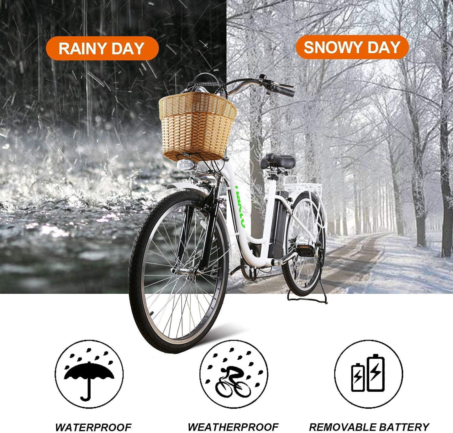 Trekpower 26" Electric Bike 6 Speed Electric Bikes for Adults 350W High Speed Ebike City Electric Bicycle with 36V10AH Removable Lithium Battery, White