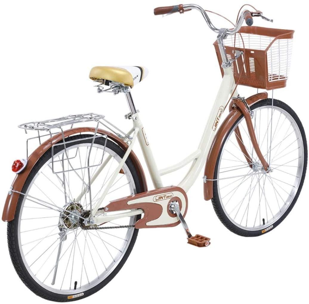 26 Inch Beach Cruiser Bicycle, Classic Bicycle Retro Bicycle, Women's Bicycle with Basket and Back Seat