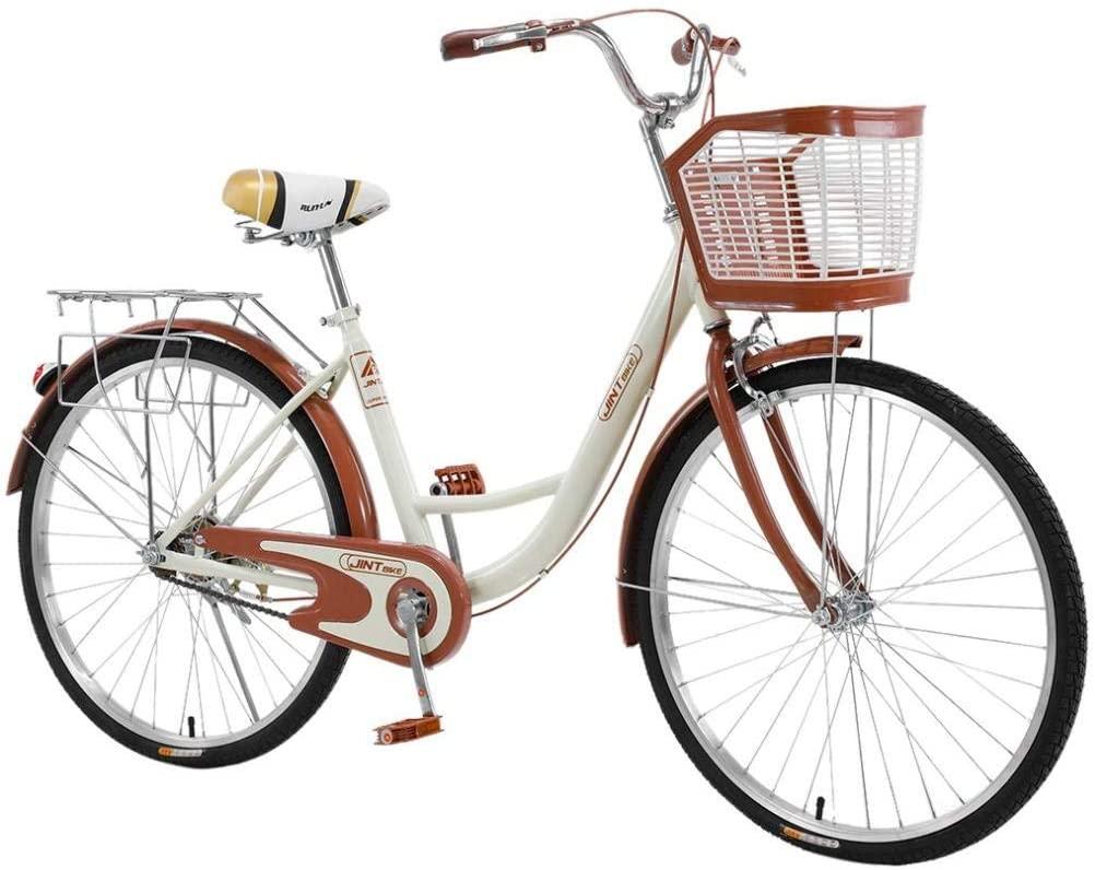 26 Inch Beach Cruiser Bicycle, Classic Bicycle Retro Bicycle, Women's Bicycle with Basket and Back Seat