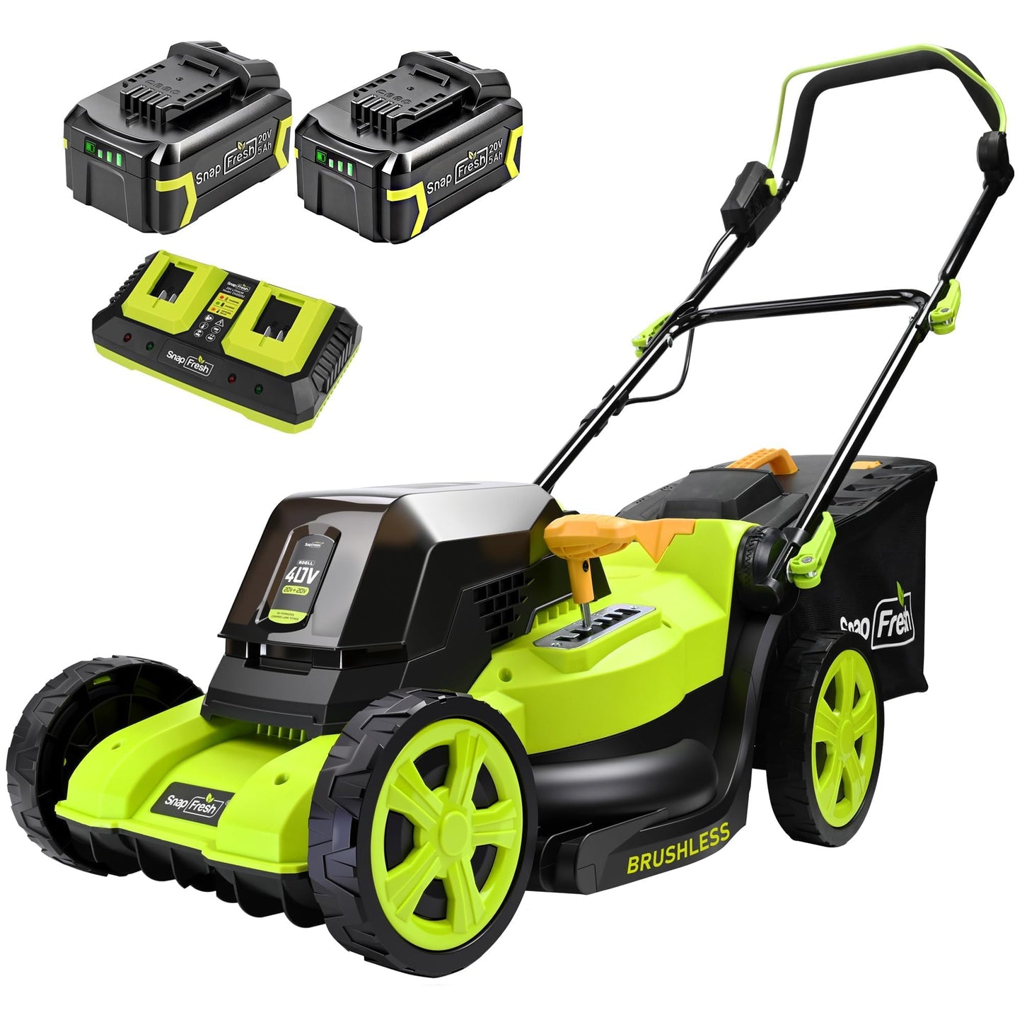 40V 17” Brushless Lawn Mower – 2 x 5.0Ah Batteries Electric Cordless Push Mower with Fast Charger, 6-Level Height Adjustment, 45L Grass Bag, Lightweight Battery Powered Mower