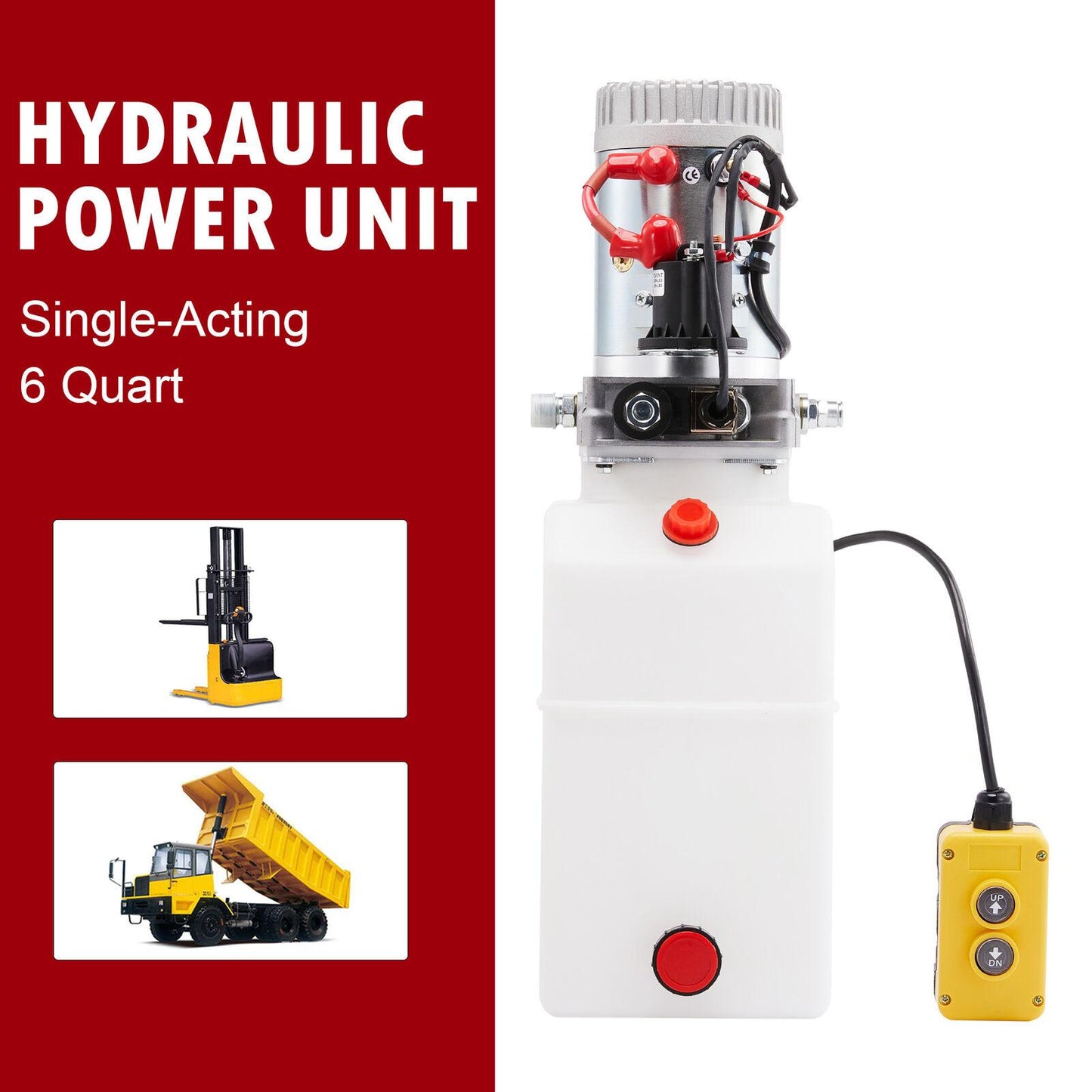Single Acting 6 Quart 12V Hydraulic Pump for Truck Winches RVs Tow Booms & More