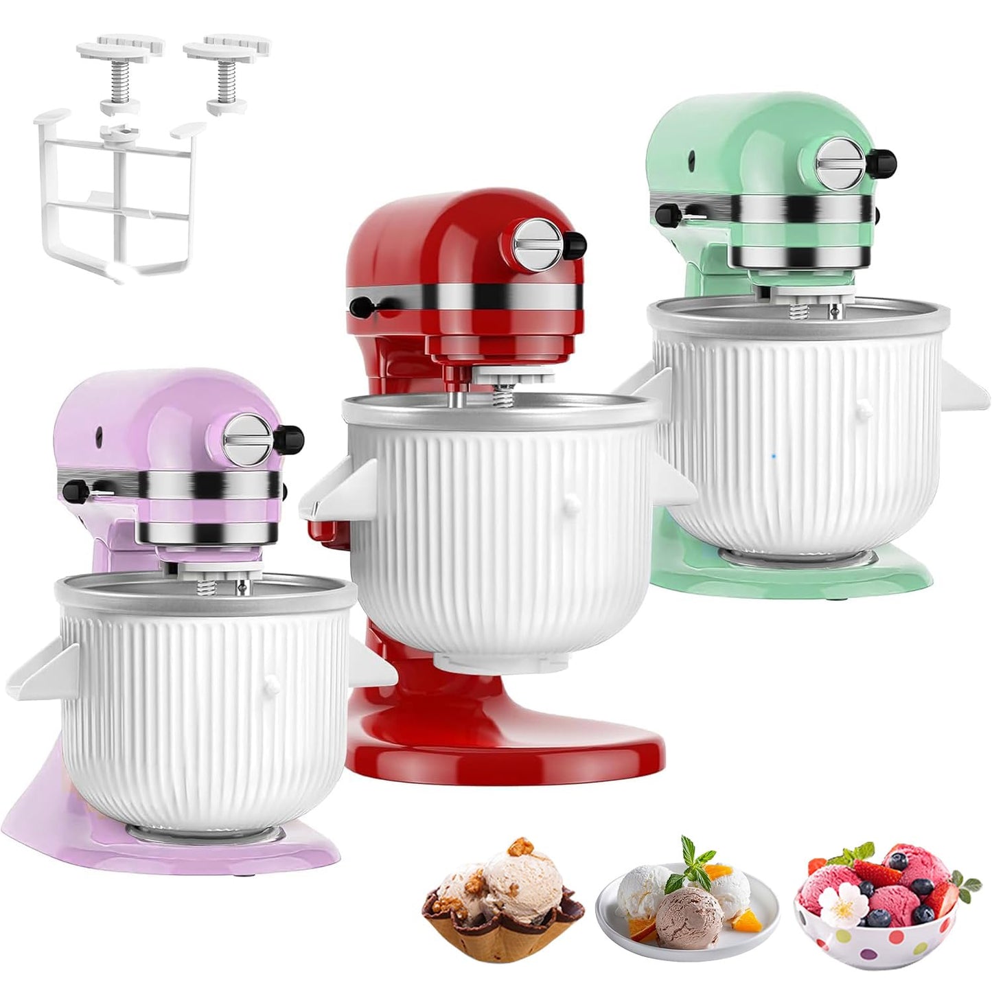 Ice Cream Maker Attachment: For  Stand Mixer, Fits 4.5/5QT/6QT/7QT Models. 2 Quart Capacity, Makes Frozen Yogurt & Gelato
