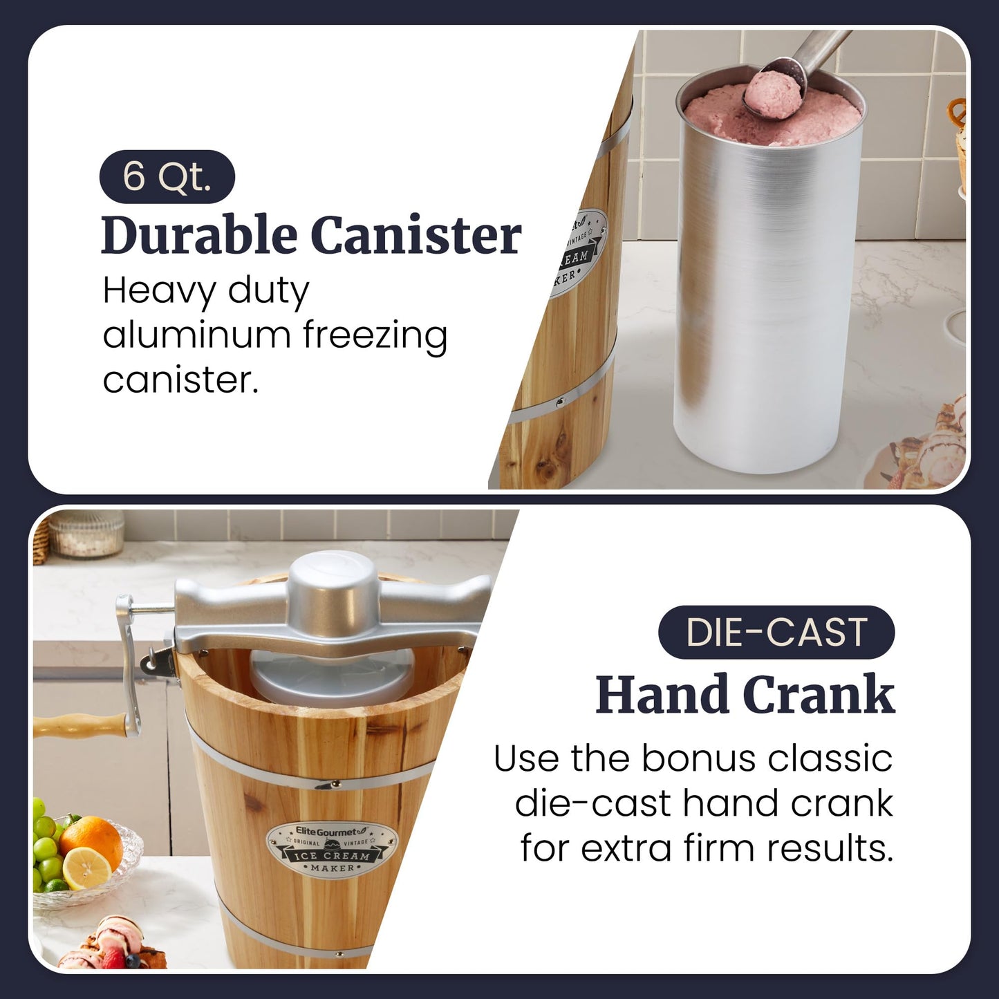 EIM916X Old Fashioned 6 Quart  Bucket Electric Ice Cream Maker Machine Appalachian, Bonus Classic Die-Cast Hand Crank for Churning, Uses Ice and Rock Salt