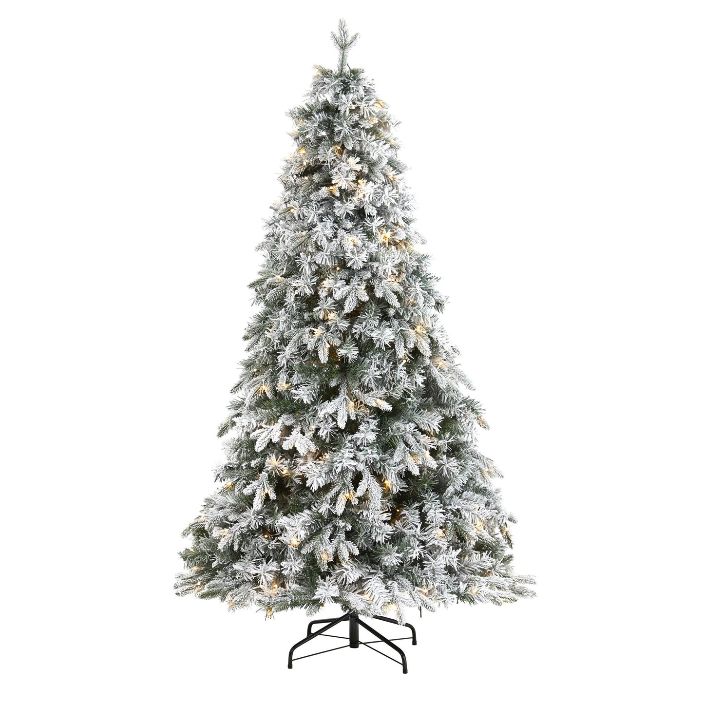 Nearly Natural 6' Flocked Vermont Mixed Pine Artificial Christmas Tree with 300 Clear LED Lights