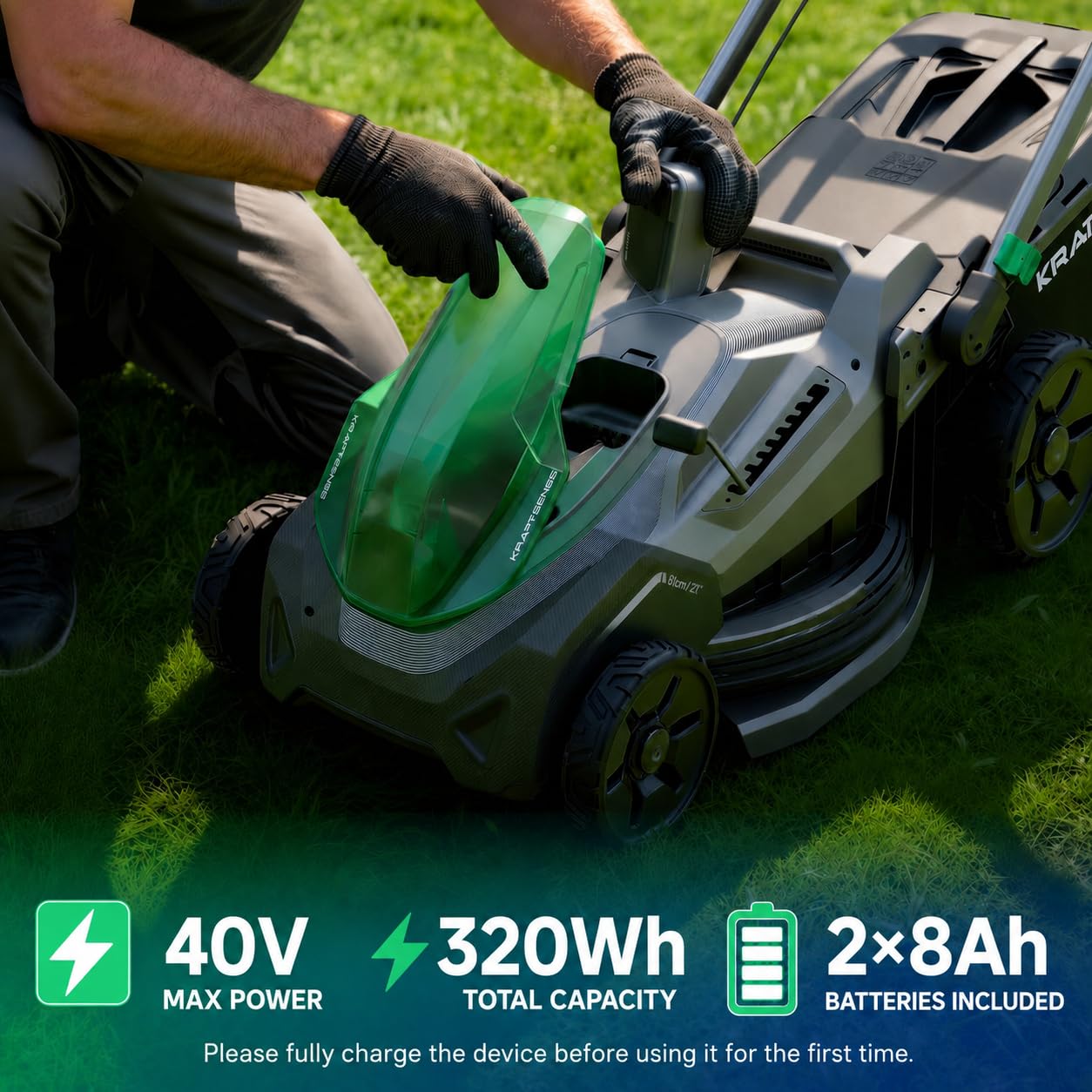 21" Cordless Lawn Mower, 40V Electric Mower with 2×8.0Ah Batteries &amp; Charger, 8-Position Height Adjustment, 60L Grass Bag, 3-in-1 Mulching, Bagging &amp; Rear Discharfor Medium, LarYards
