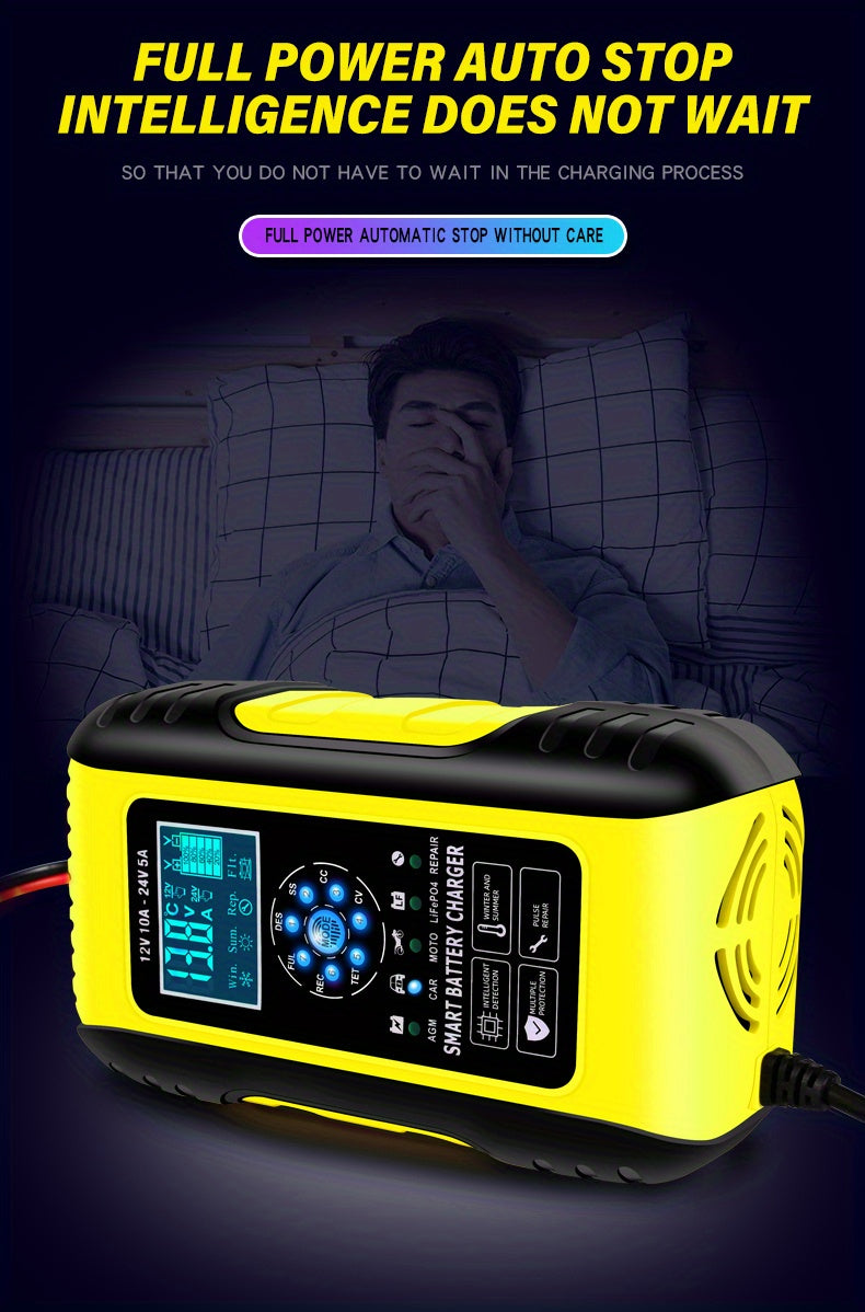 Smart 10-Amp 12V/24V Battery Charger & Maintainer - Temperature Compensated For Cars, Motorcycles, Trucks, Lawn Mowers & Boats