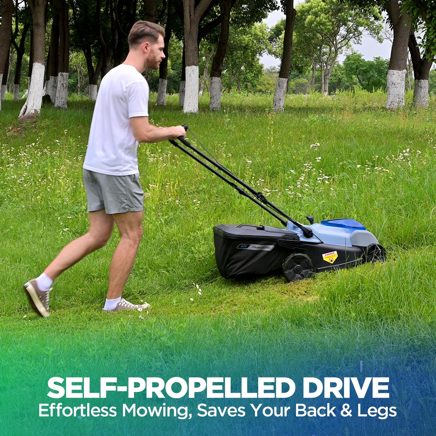 18-Inch Electric Lawn Mower, 40V Self-Propelled Cordless Lawn Mower with 4.0Ah Battery &amp; Charger, Brushless Motor, 2-in-1 Mulching &amp; Bagging, 6-Position Height Adjustment, for Small to Medium Yards
