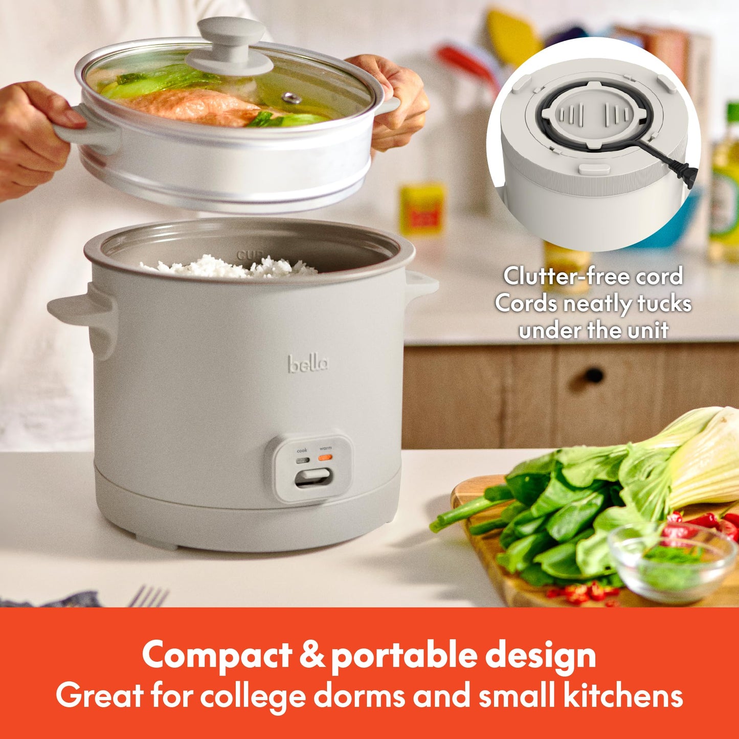 16 Cup Rice Cooker with Steamer, Dishwasher Safe Steaming Basket, Rice Paddle and Measuring Cup, Removable Nonstick CooBowl, Automatic Keep Warm Function, 400 Watt, Oatmilk