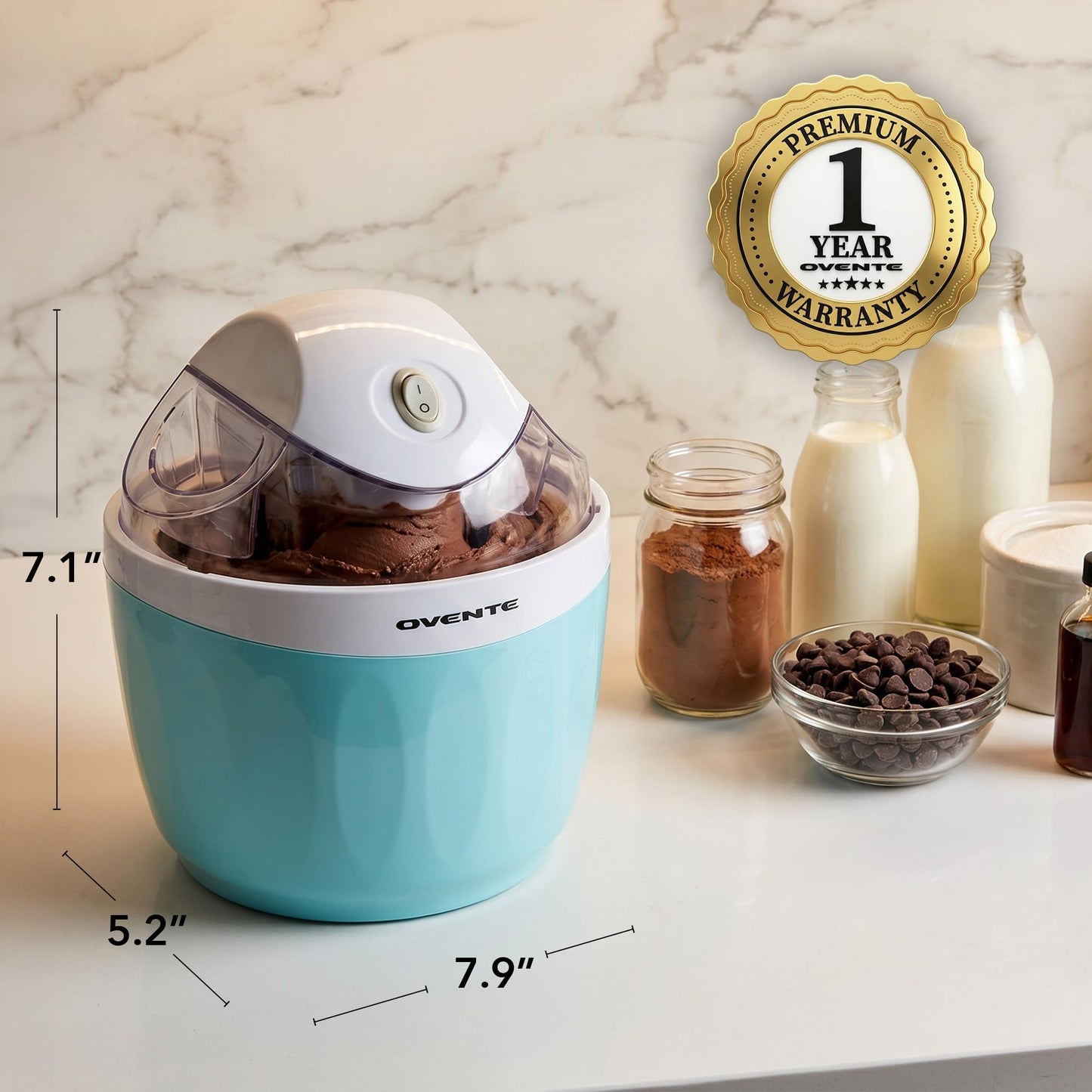Electric Ice Cream Maker with Easy-Lock Lid, 1QT Freezer Bowl for Healthy & Homemade Frozen Yogurt, Sorbet and Gelato, Mini Kitchen Appliance Ideal for Summer Desserts for Kids, Blue ICM110BL