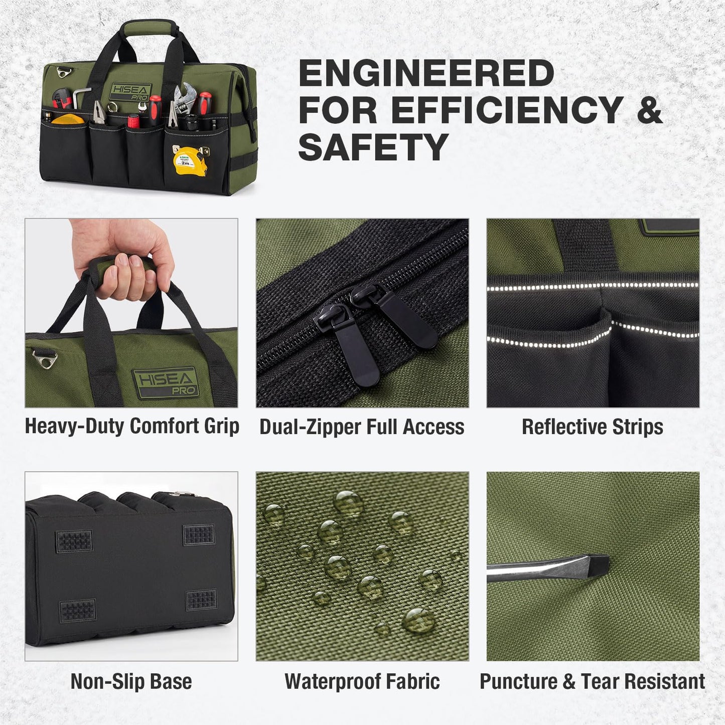 Heavy Duty Tool Bag 20 Pockets, 16-Inch Portable Tool Box Organizer | Waterproof, Wide Mouth, LarStoraToolbag for Electrician, Tradesman, with Adjustable Shoulder Strap, Soft Handle