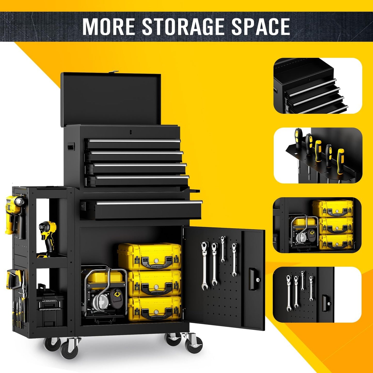 5-Drawers Rolling Tool Chest, Assembled Tool Box with Auto LocSystem & Lockable Wheels & Sliding Drawers & Detachable Top, Tool StoraCabinet