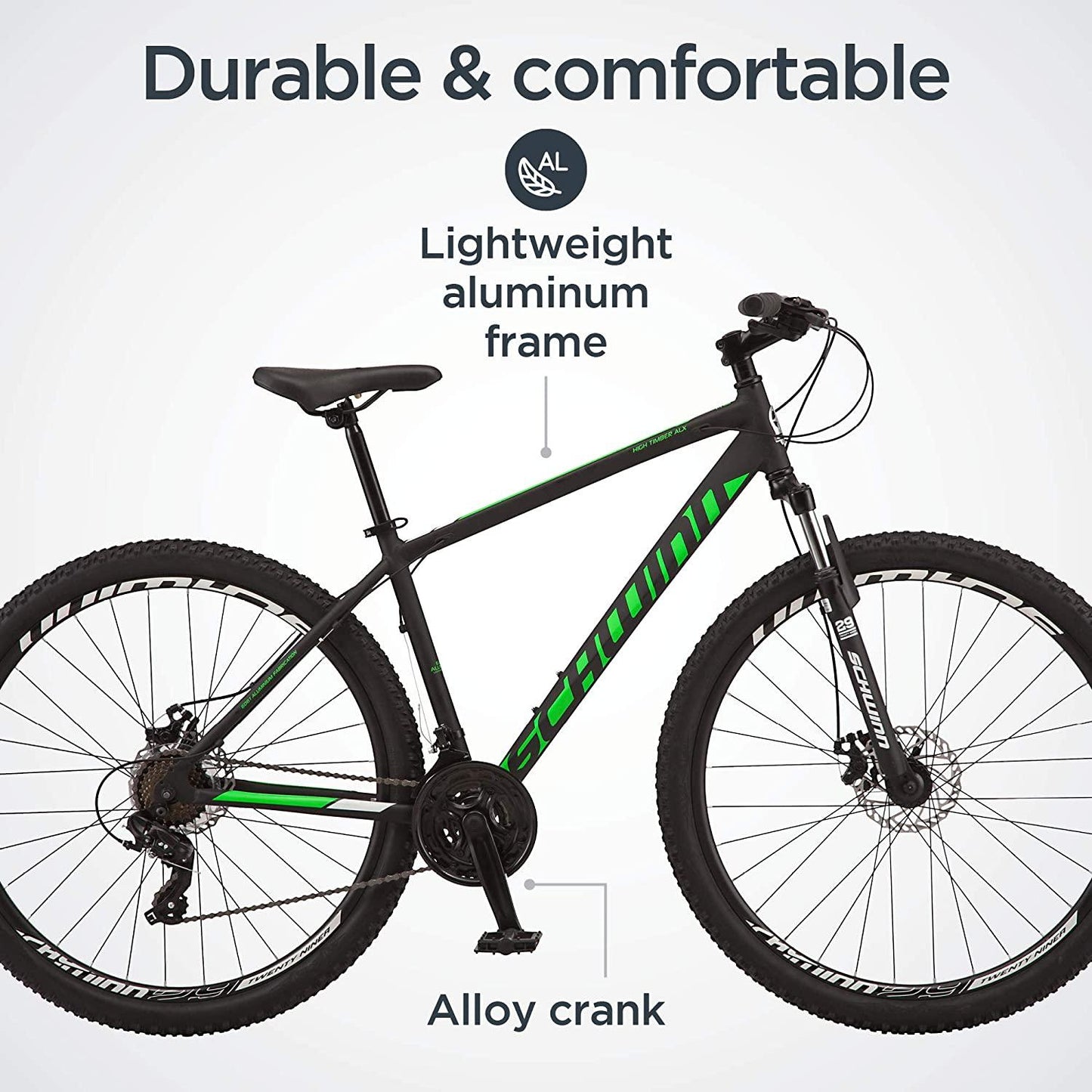 Schwinn High Timber ALX Youth/Adult Mountain Bike, Aluminum Frame and Disc Brakes, 29-Inch Wheels, 21-Speed, Black