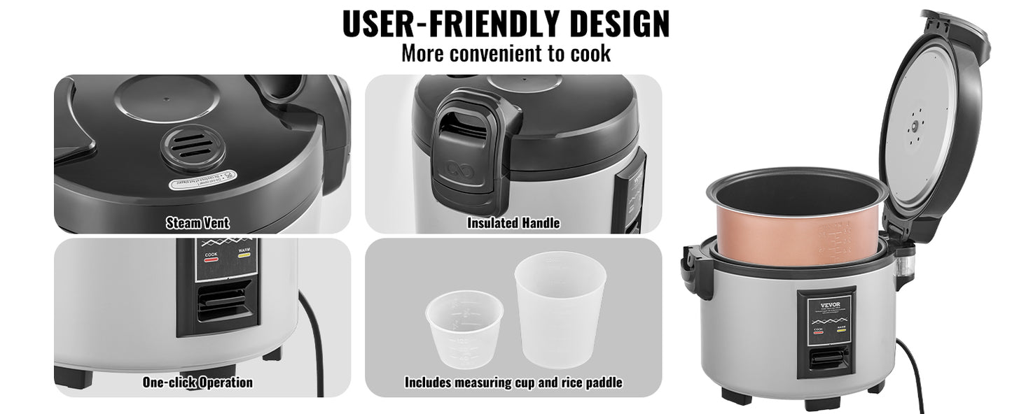 Commercial Rice Cooker, 70-Cup Rice Cooker, 15.85 Qt / 15 Liter LarRice Cooker and Warmer with Nonstick Inner Pot, Fast Cooand 12-Hour Keep Warm, with Rice Cup and Paddle, for Restaurant