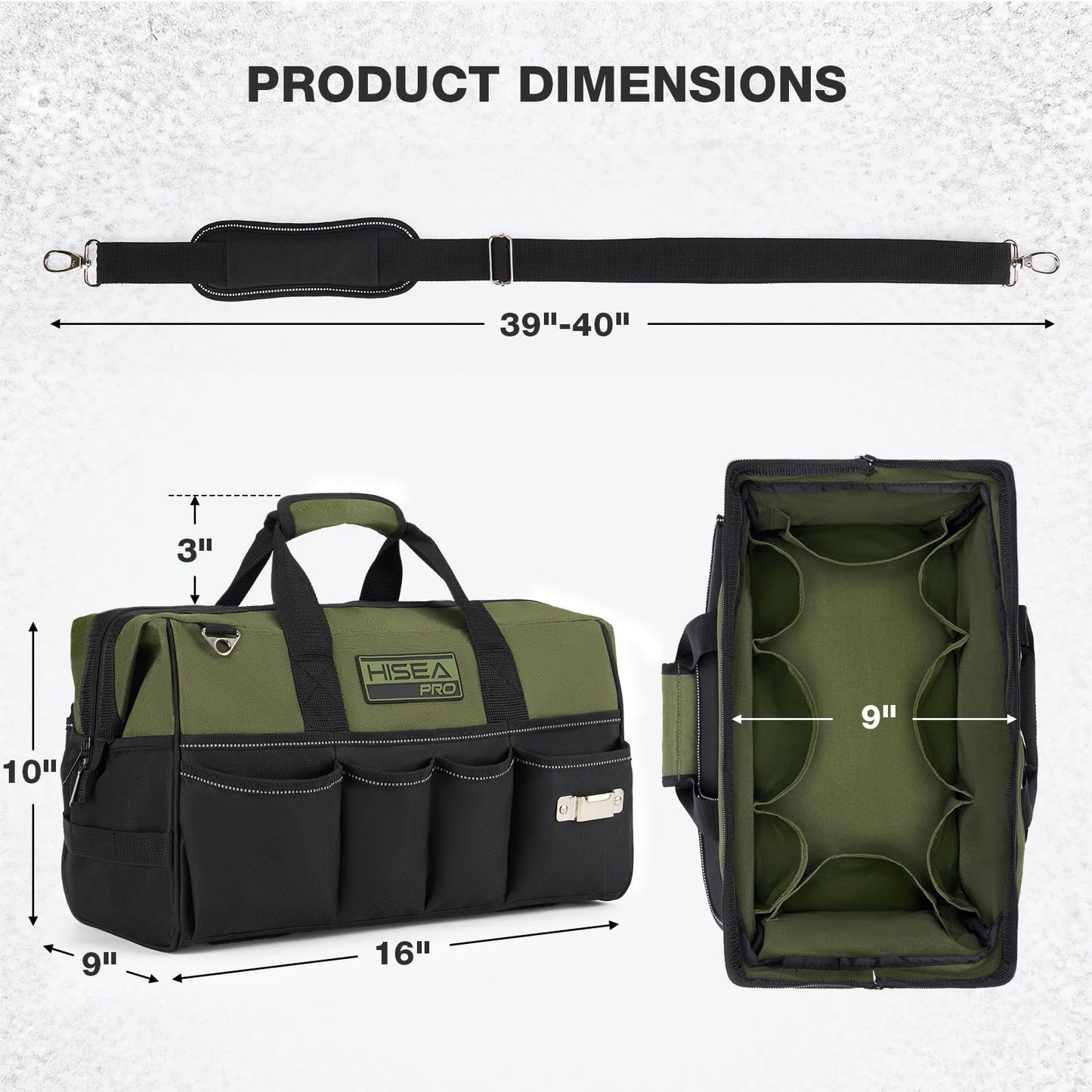 Heavy Duty Tool Bag 20 Pockets, 16-Inch Portable Tool Box Organizer | Waterproof, Wide Mouth, LarStoraToolbag for Electrician, Tradesman, with Adjustable Shoulder Strap, Soft Handle