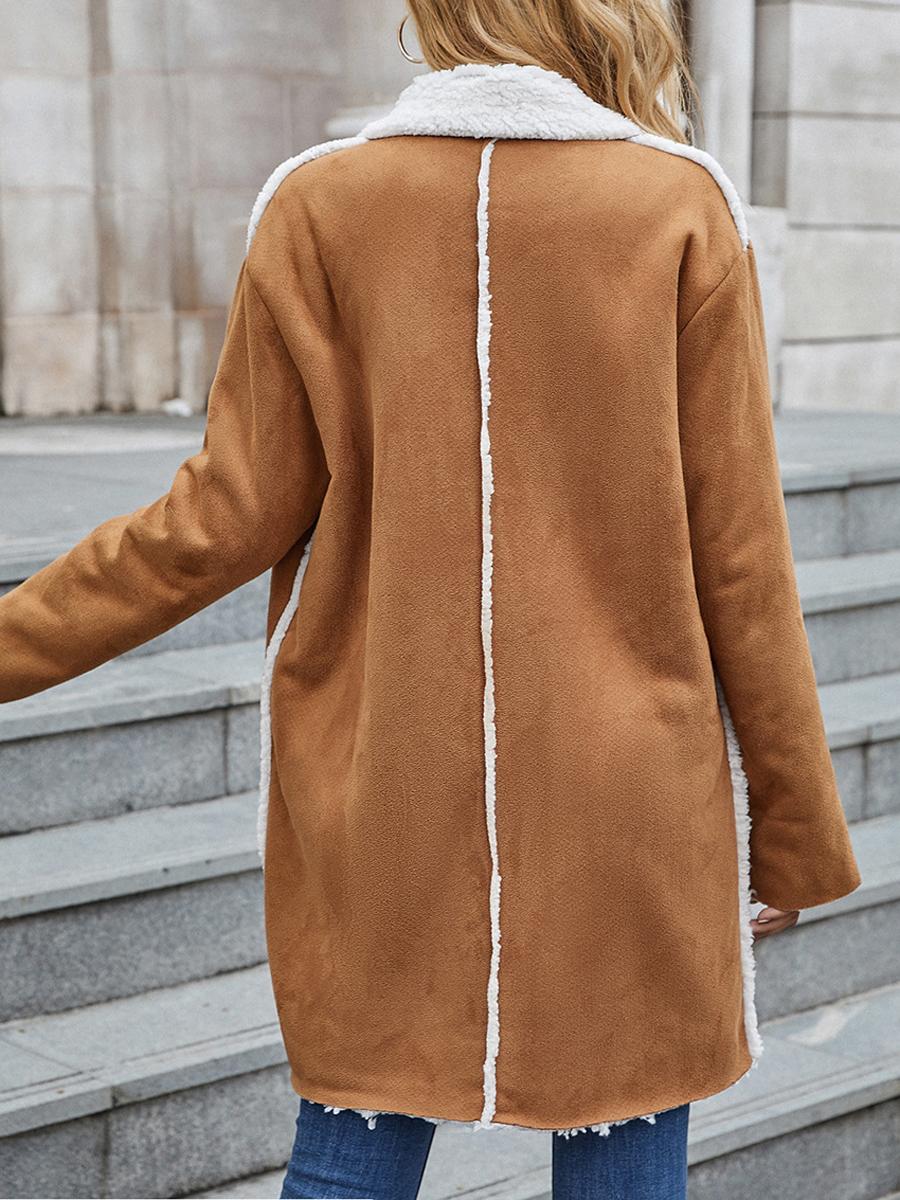 Casual Solid Color Stitching Lapel Pocket Loose Coat