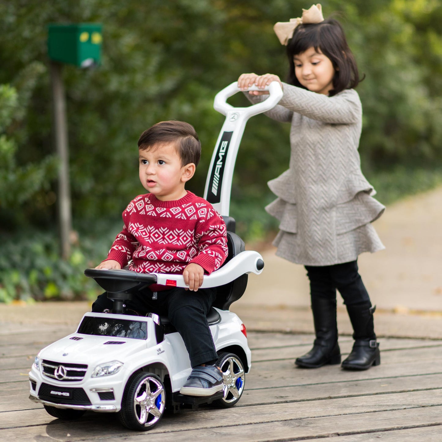 Ride On Cars Baby Mercedes Push Car Stroller w/ LED Lights, White (2 Pack)