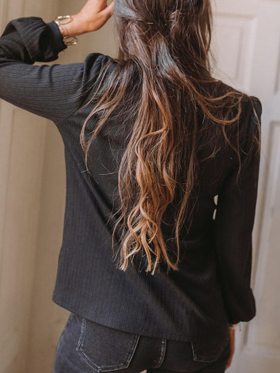 Solid Color Long Sleeve Casual Blouse