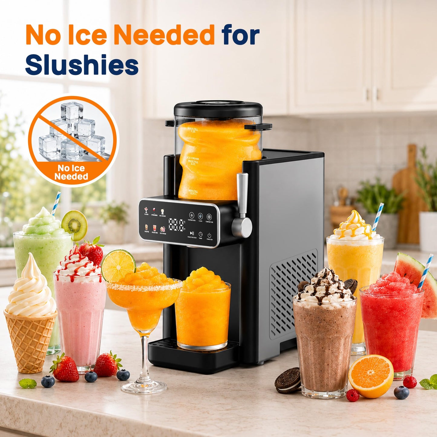 Slushie Machine for Home No Ice Needed Frozen Drink Maker with 6 Preset Modes for Ice Cream, Frappés, Milk Shake, Slushy Machine with LED Display Ideal for Family Gathering, Black, 1 Pack+6 Modes