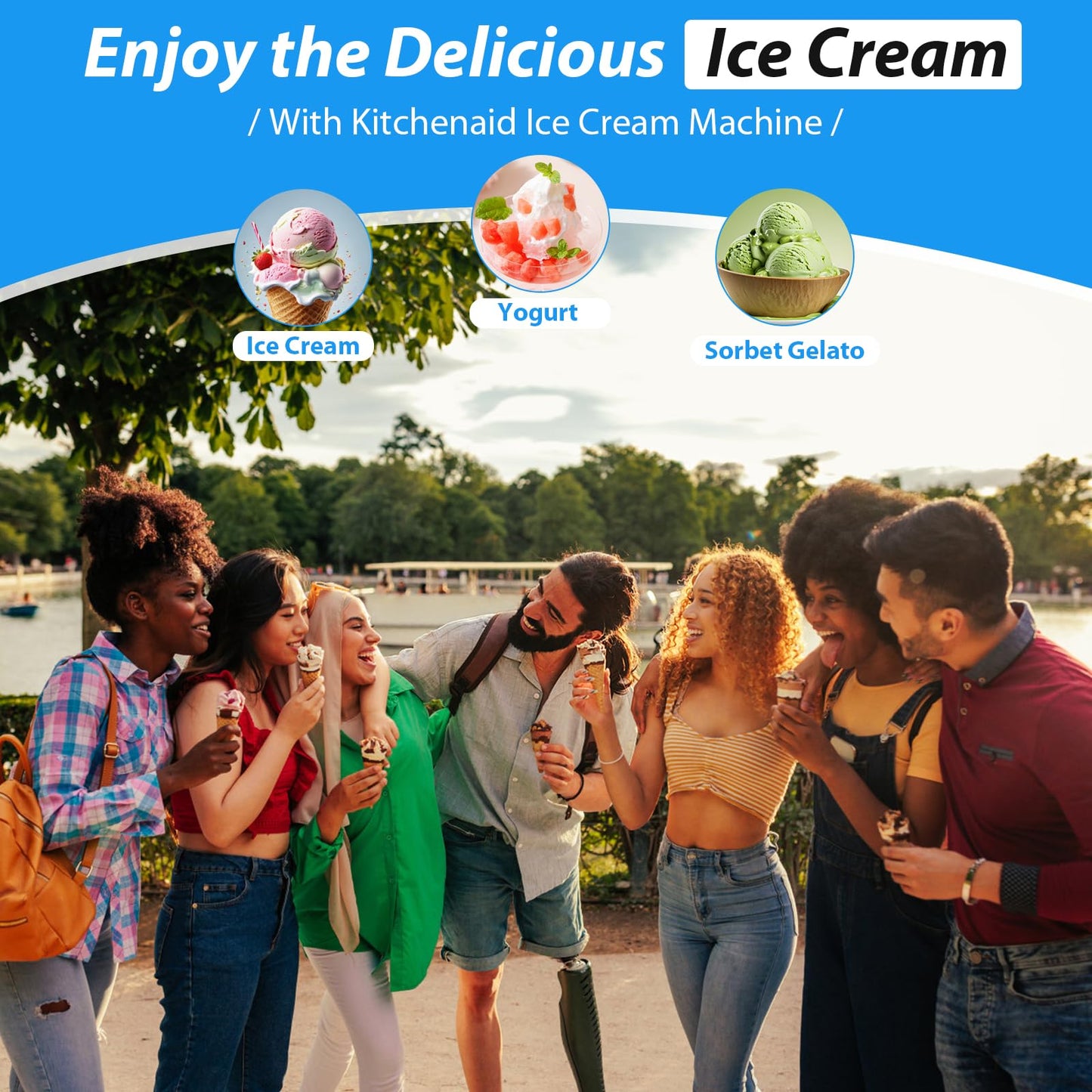 Ice Cream Maker Attachment: For  Stand Mixer, Fits 4.5/5QT/6QT/7QT Models. 2 Quart Capacity, Makes Frozen Yogurt & Gelato