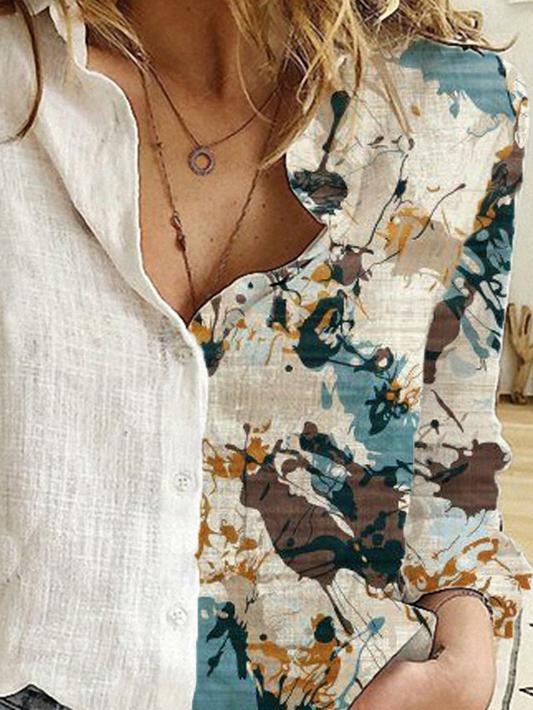 Casual Abstract Print Lapel Long Sleeve Shirt