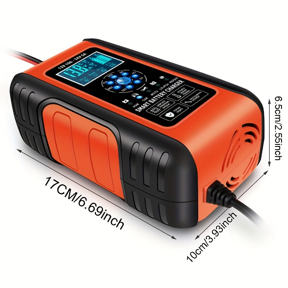 Smart 10-Amp 12V/24V Battery Charger & Maintainer - Temperature Compensated For Cars, Motorcycles, Trucks, Lawn Mowers & Boats