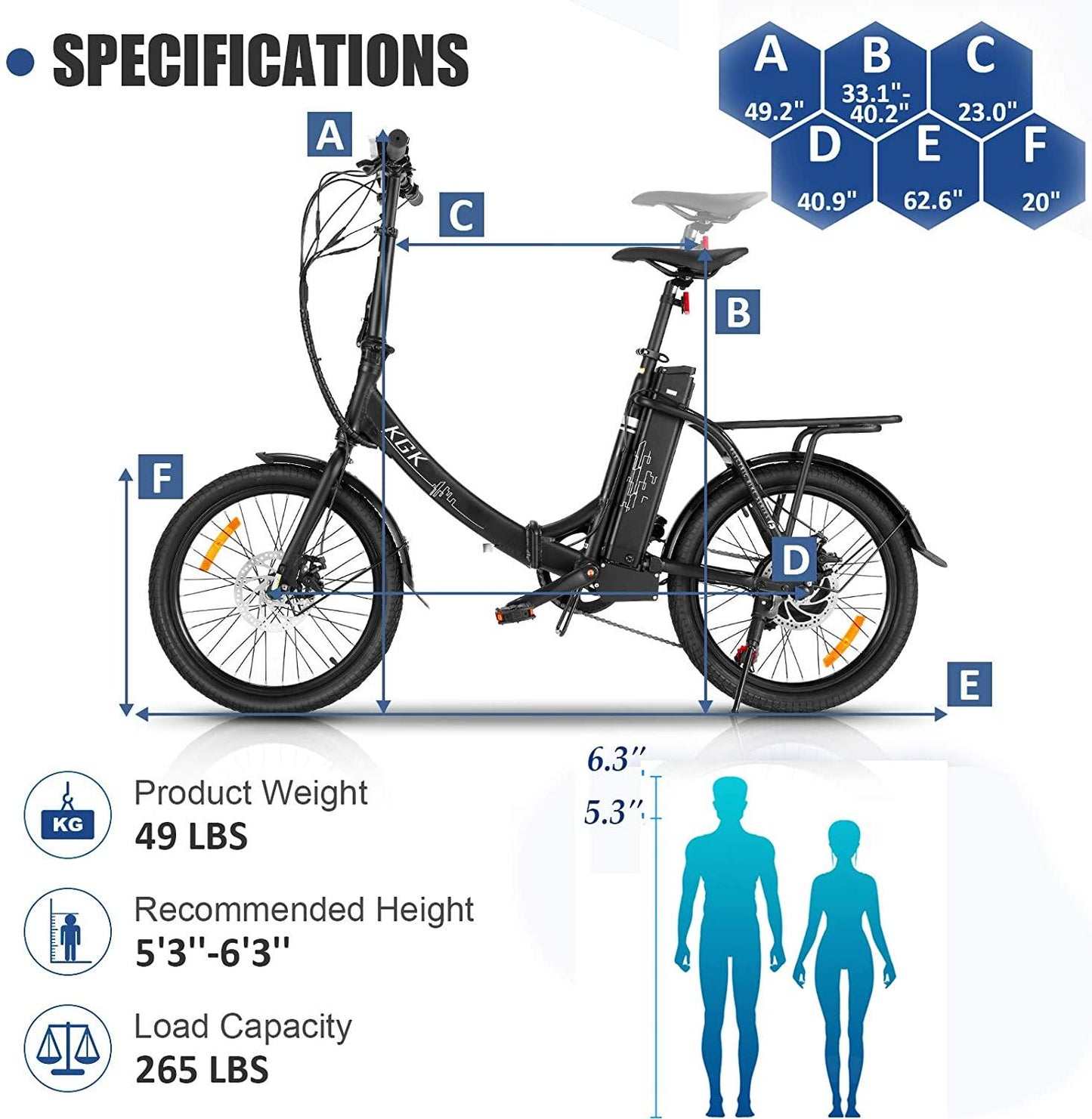 HIFRRUY Electric Bicycle, 20" Electric Folding Bike for Adults and Teenagers, Commuter E-Bike with 36V/10.4Ah Removable Lithium-Ion Battery, Top Speed 20mph, Throttle &amp; Pedal Assist