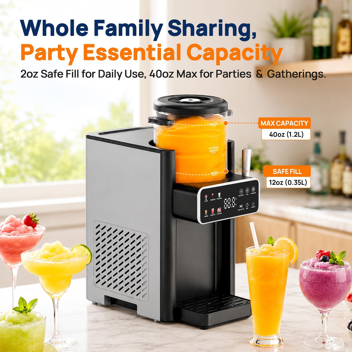 Slushie Machine for Home No Ice Needed Frozen Drink Maker with 6 Preset Modes for Ice Cream, Frappés, Milk Shake, Slushy Machine with LED Display Ideal for Family Gathering, Black, 1 Pack+6 Modes