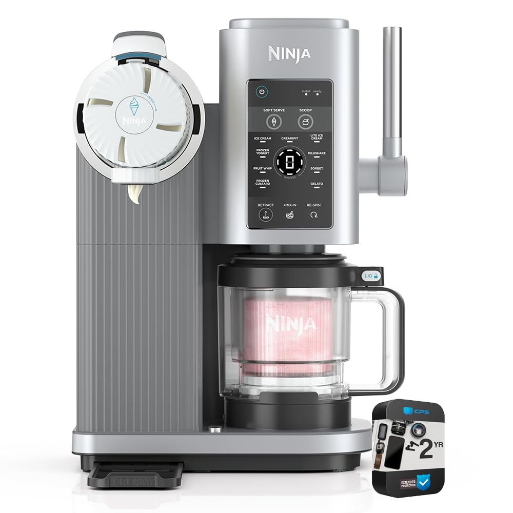 NC701 CREAMi Swirl 13-in-1 Soft Serve Ice Cream Machine (Renewed) Bundle with 2 YR CPS Enhanced Protection Pack