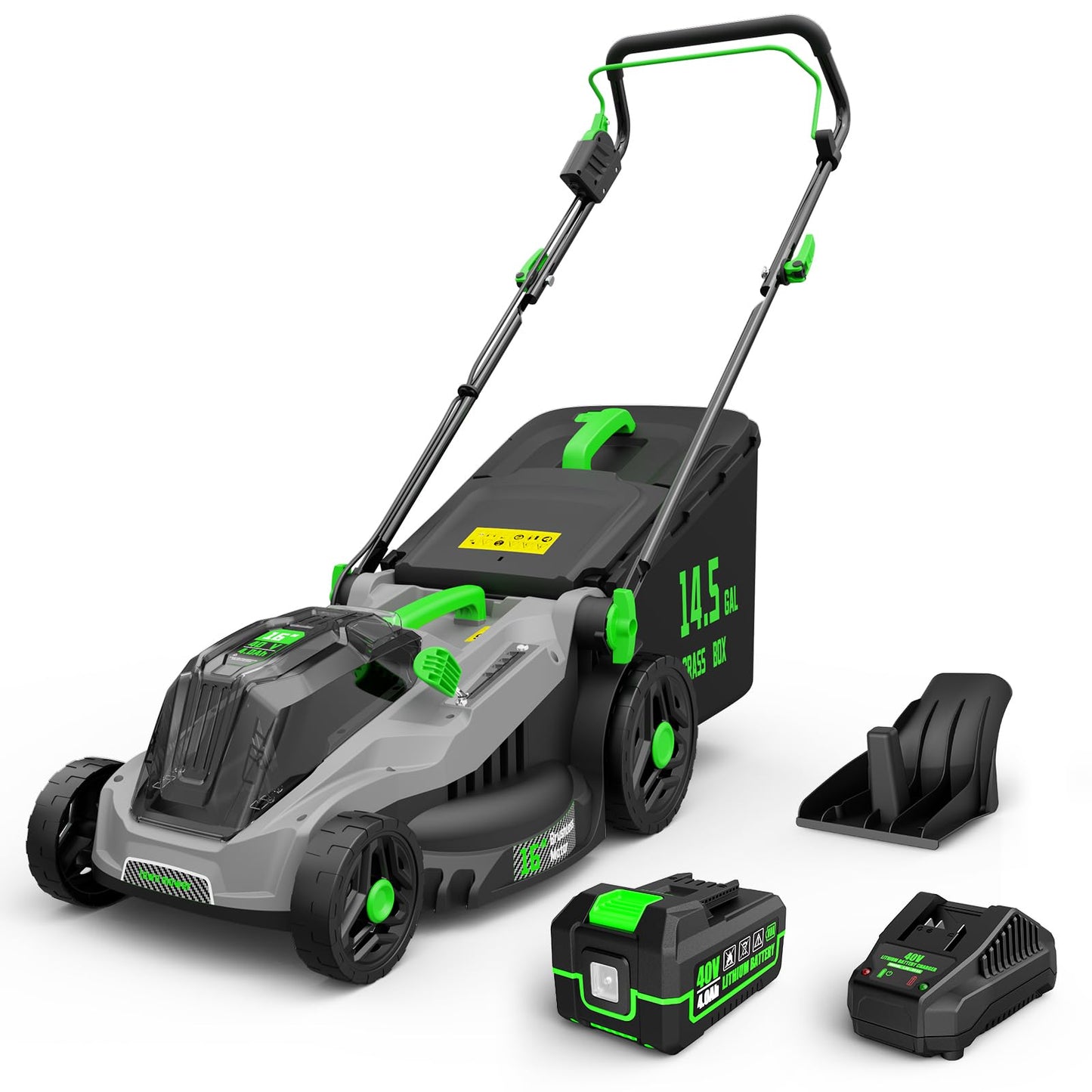 40V 16-Inch Brushless Cordless Lawn Mower with 4.0Ah Battery &amp; Charger, 2-in-1 Electric Push Mower, 5-Position Height Adjustment, Lightweight, Compact Storage, for Small Yards - Green