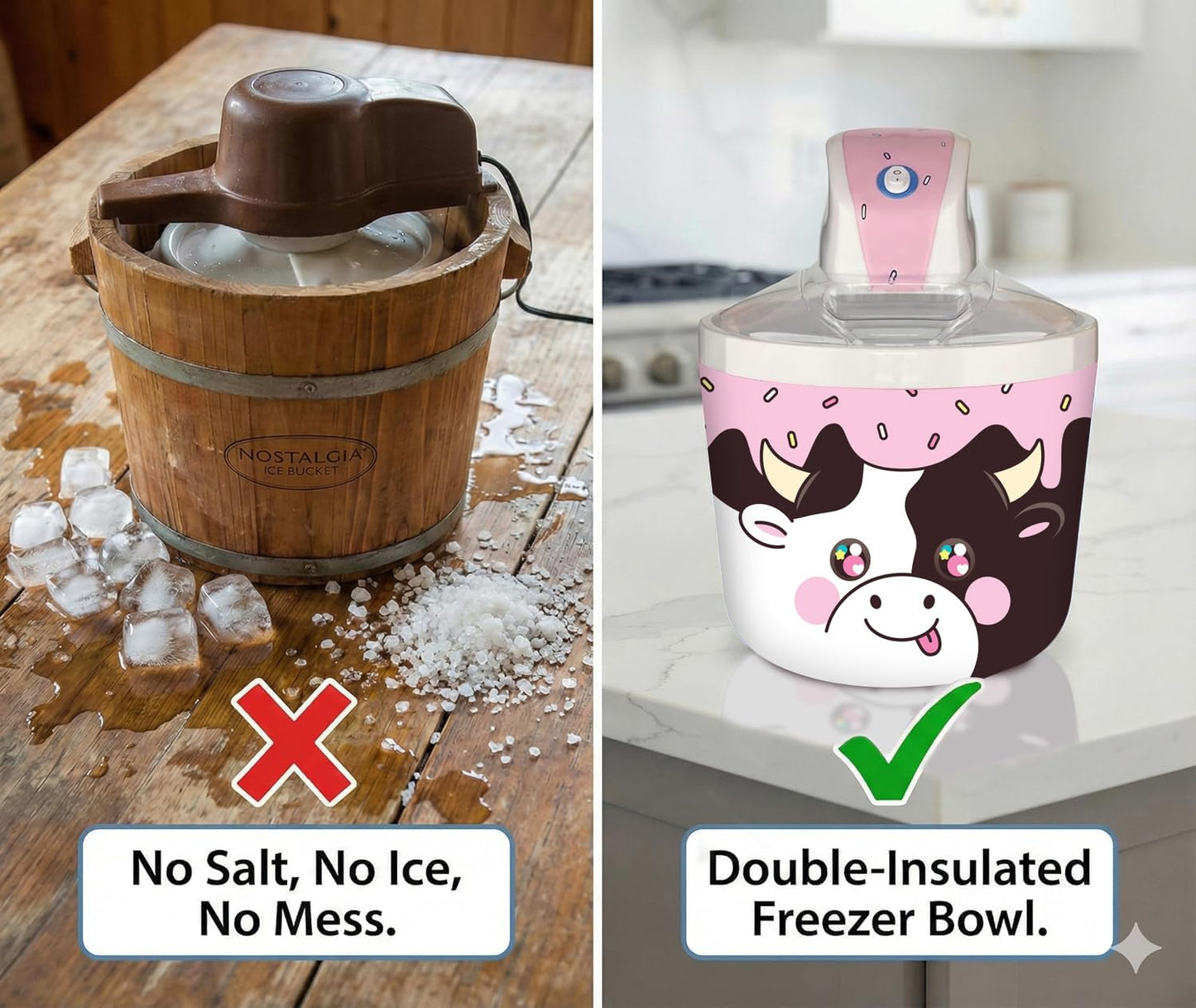 1.2 Qt Cow Electric Ice Cream Maker for Kids - Best Countertop Ice Cream Machine for Homemade Soft Serve, Sorbet, Gelato, Frozen Yogurt - Fun Desserts for Families, Easy to Clean