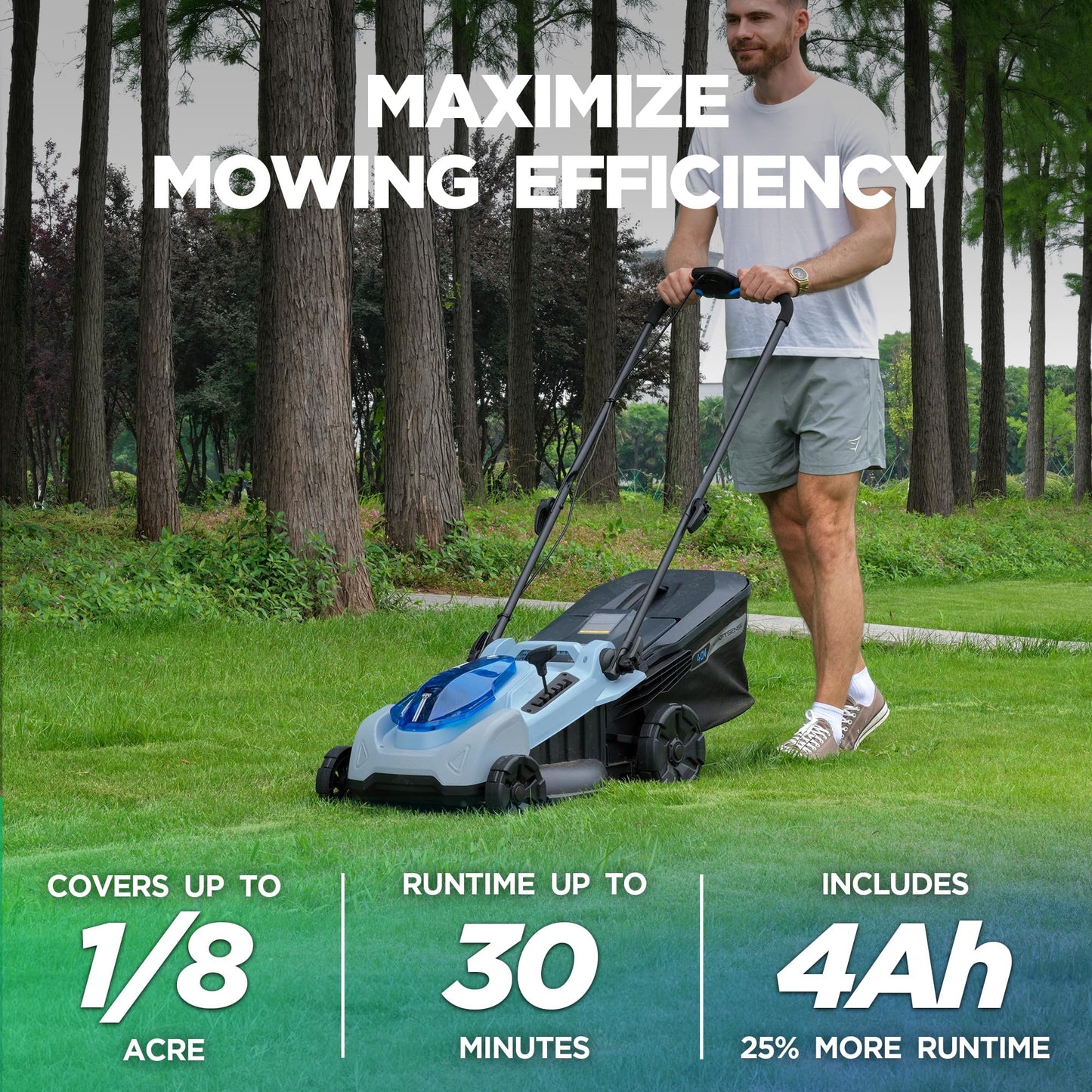 18-Inch Electric Lawn Mower, 40V Self-Propelled Cordless Lawn Mower with 4.0Ah Battery &amp; Charger, Brushless Motor, 2-in-1 Mulching &amp; Bagging, 6-Position Height Adjustment, for Small to Medium Yards