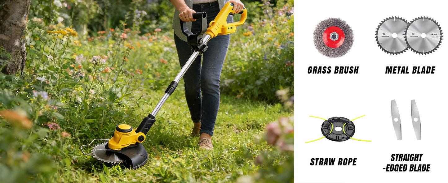 Electric Weed Wacker Cordless for Dewalt 20V Battery, 4-in-1 Battery-Powered Mower, Lightweight Cordless Weeder for Lawn, Yard and Brush Mowing (Battery Free, Yellow)