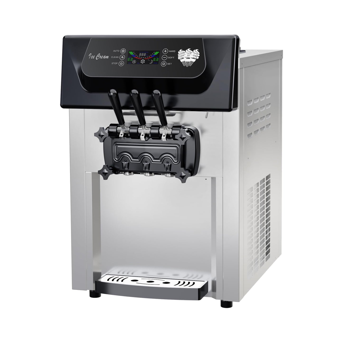 Commercial Soft Serve Ice Cream Machine, 2200W 3 Flavor Soft Serve Maker with LCD Touch Screen, 5.3-7.4 Gal/Hr High Output  Steel Countertop Ice Cream Maker for Restaurants, Snack Bars, Cafes