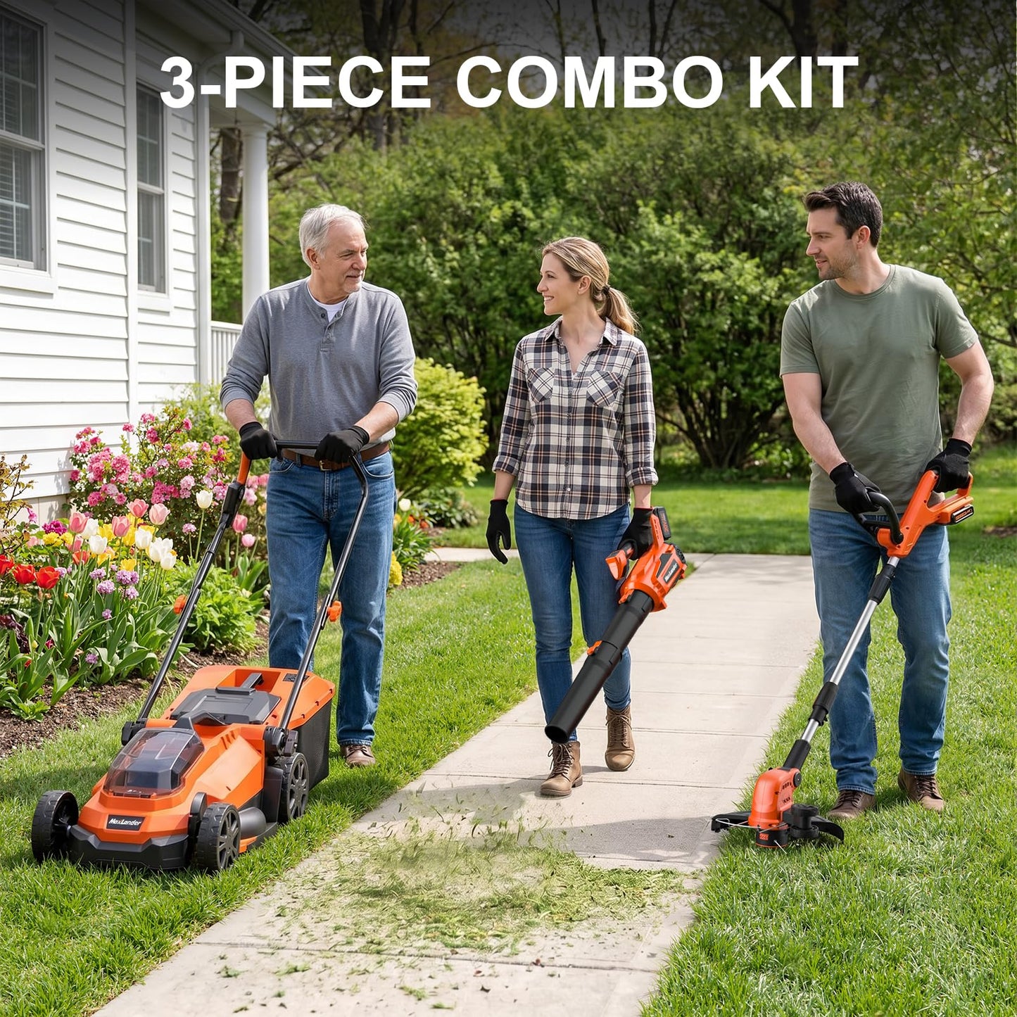 20V 13 Inch Electric Lawn Mower and 12 Inch Cordless Weed Wacker and 600CFM Cordless Leaf Blower Combo, Cordless Lawn Mower Set with 2 x 4.0Ah &amp; 2 x 3.0Ah Batteries and Dual Chargers