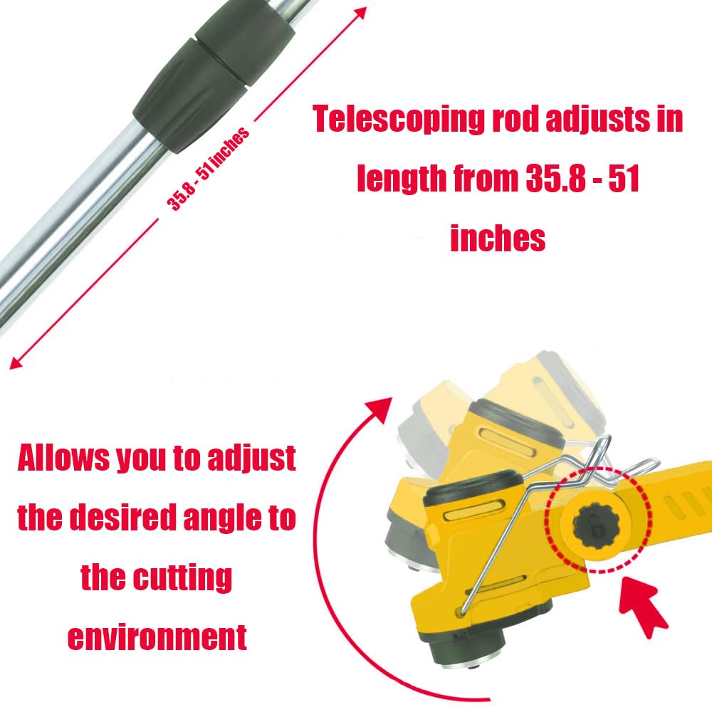 Electric Weed Wacker Cordless for Dewalt 20V Battery, 4-in-1 Battery-Powered Mower, Lightweight Cordless Weeder for Lawn, Yard and Brush Mowing (Battery Free, Yellow)
