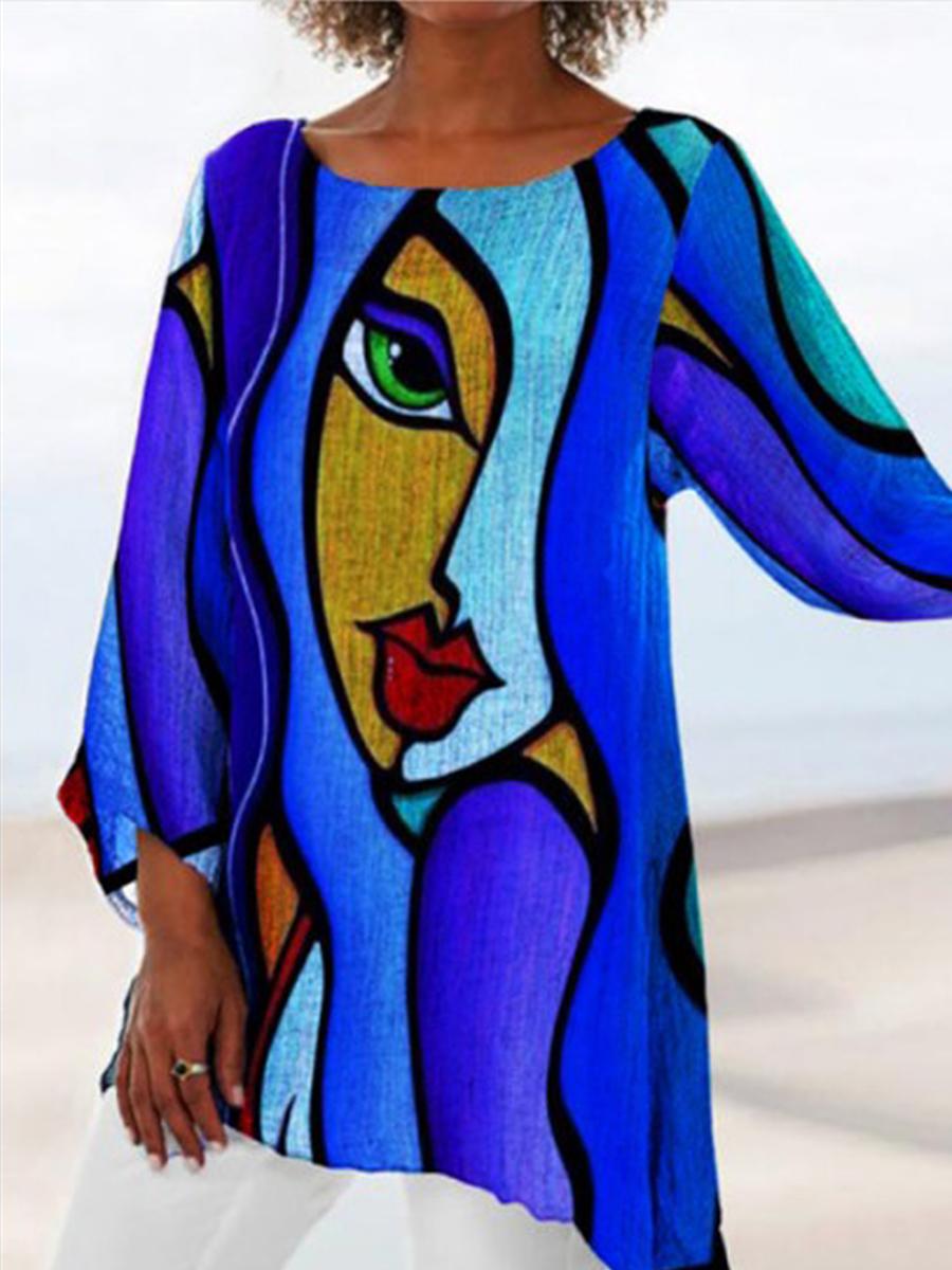 Casual Hem Irregular Abstract Printed T-shirt