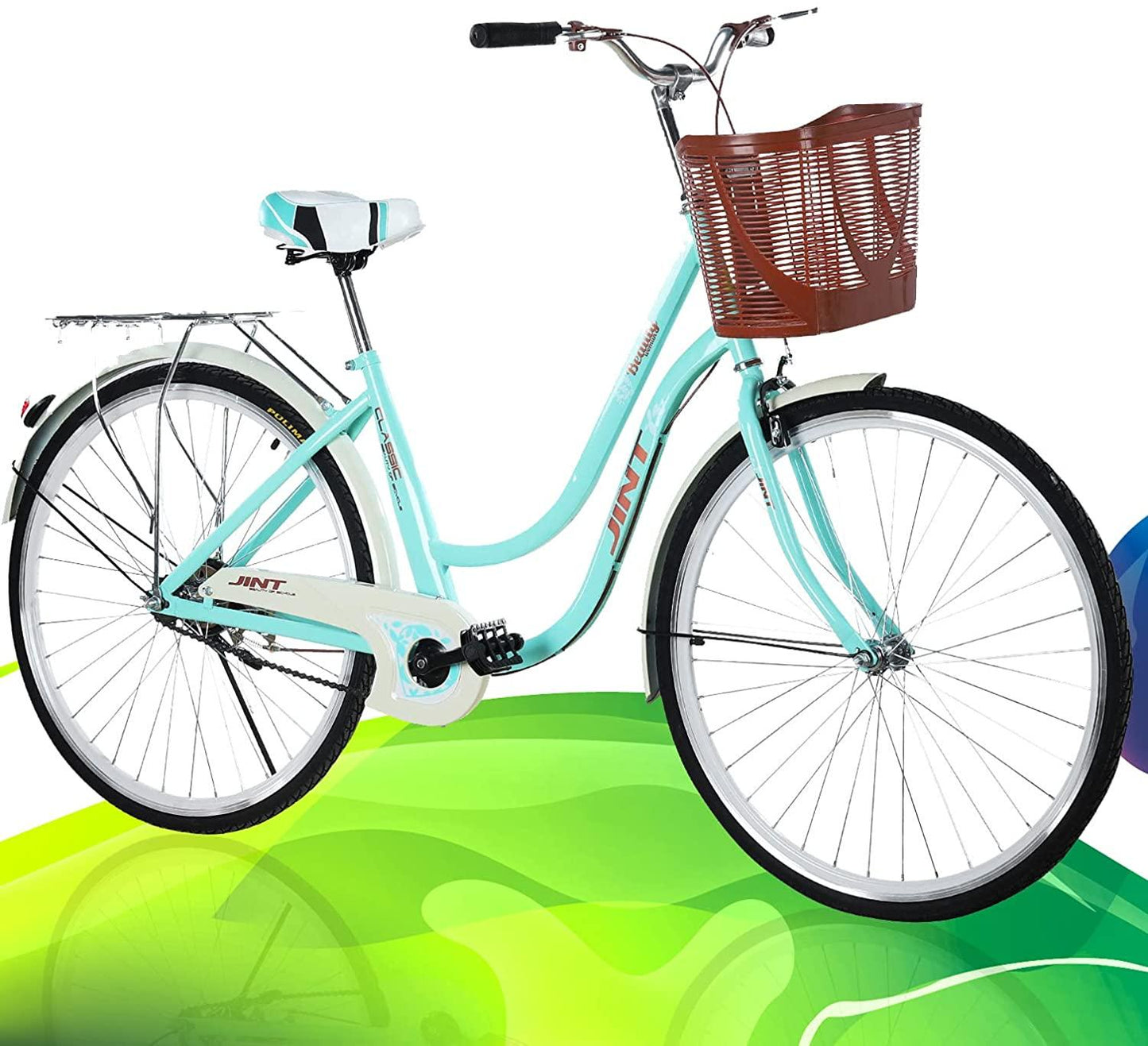 Womens Cruiser Bike 26 Inch Adult Bikes for Women Classic Retro Bicycles with Baskets&amp;Rear Racks,Complete Beach Cruiser Bikes for Leisure Picnics&amp;Shopping