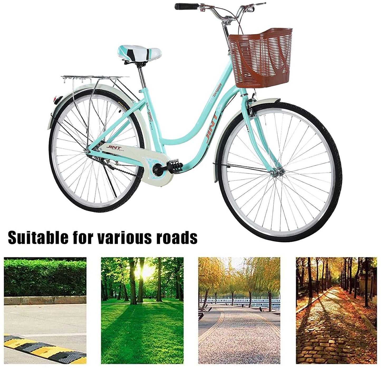 Womens Cruiser Bike 26 Inch Adult Bikes for Women Classic Retro Bicycles with Baskets&amp;Rear Racks,Complete Beach Cruiser Bikes for Leisure Picnics&amp;Shopping
